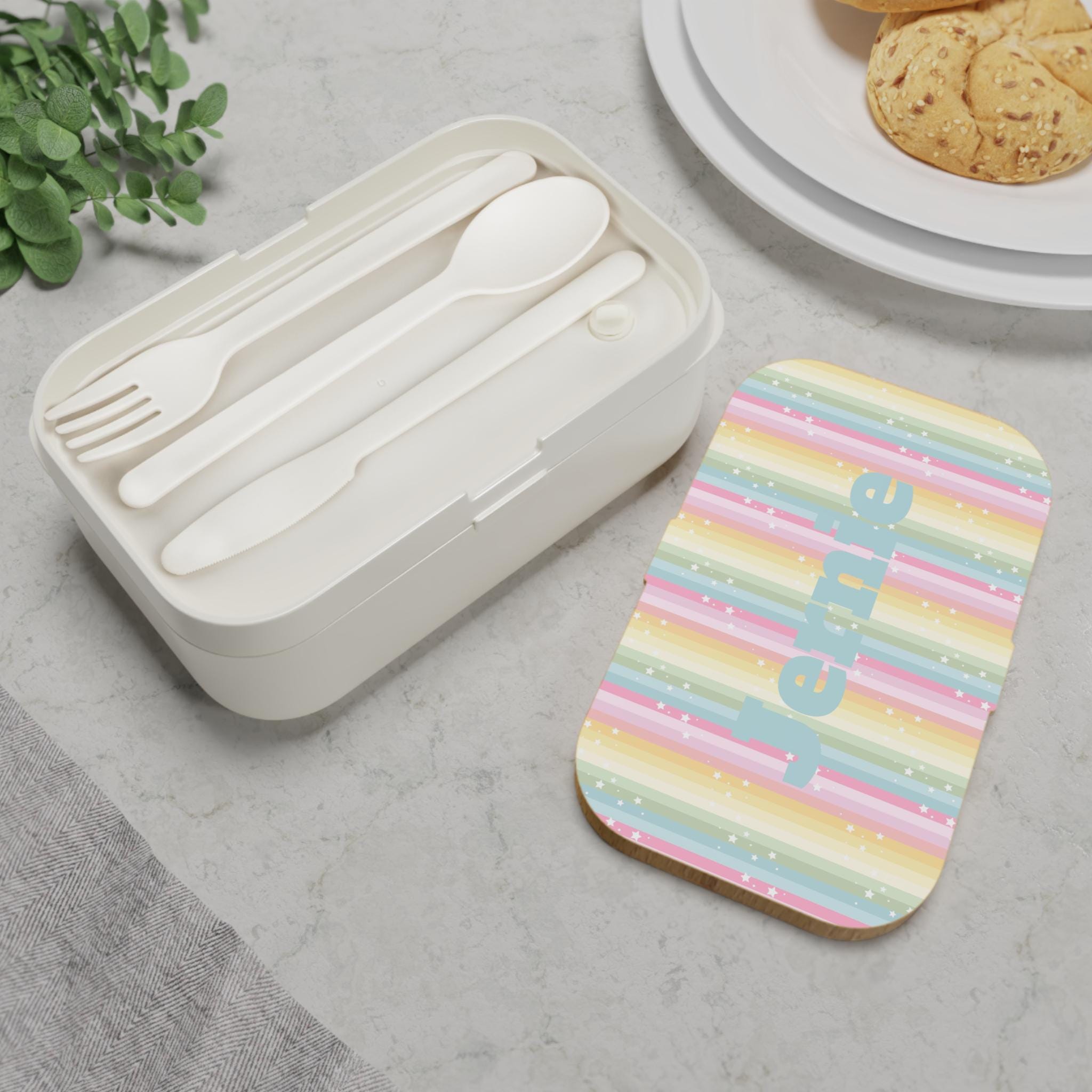 Personalized Rainbow Striped Bento Box with Stars, Customizable Lunch Container, Kids' Meal Prep Box, School Supplies