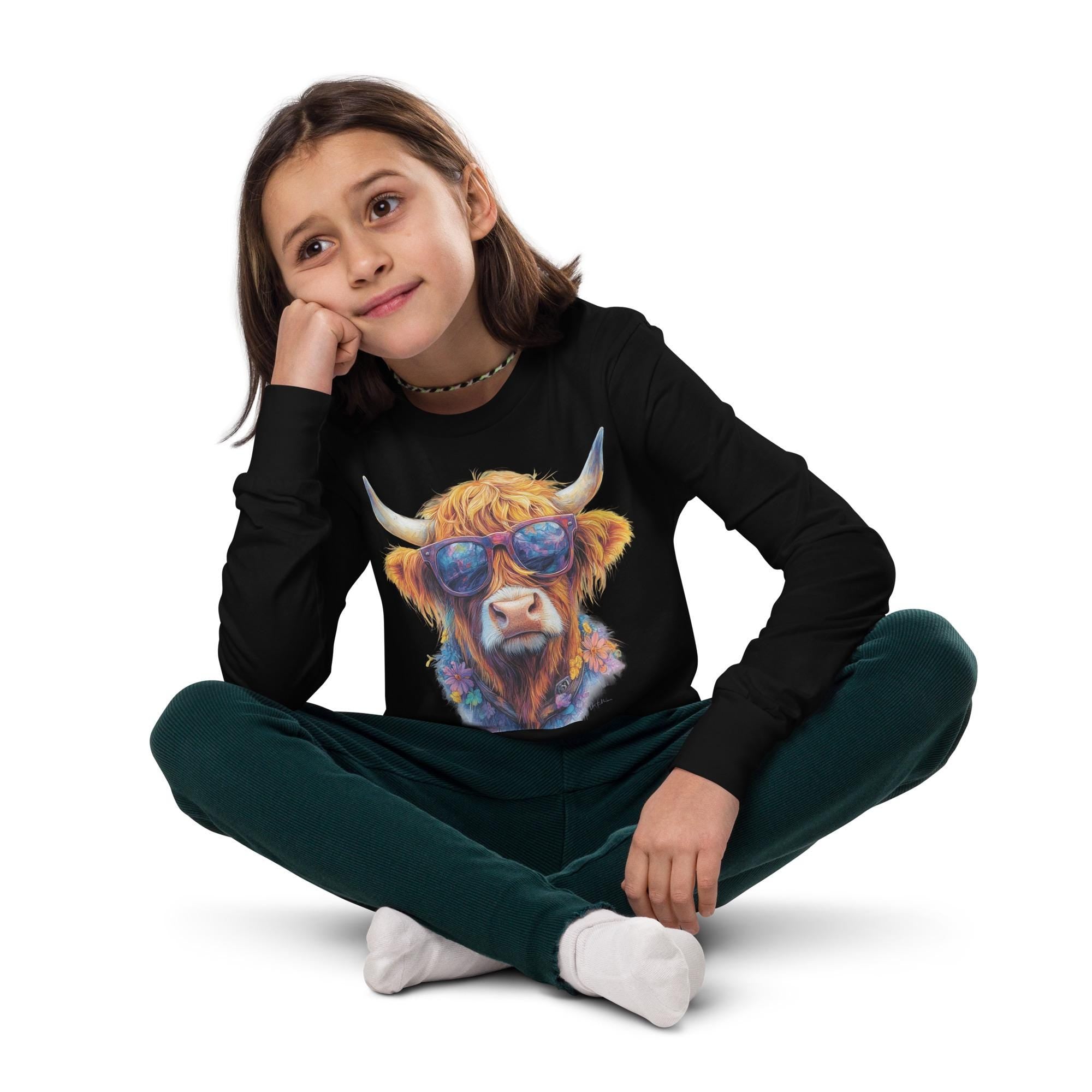 Highland Cow Long Sleeve Tee, Cow Tshirt, Kids Highland Cow Shirt, Back to School Shopping