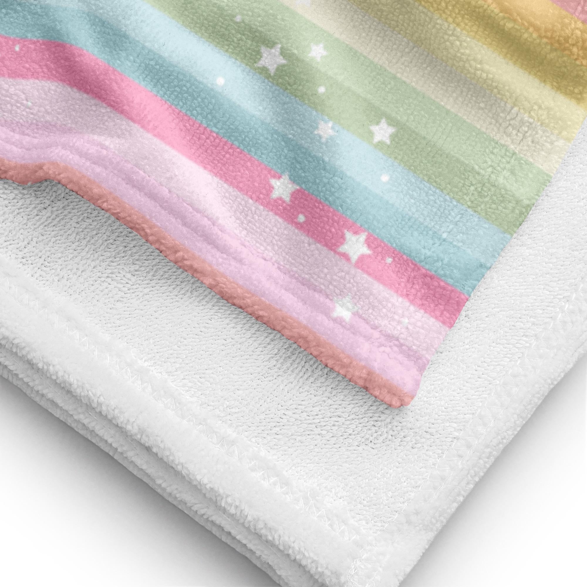 Rainbow Towel, Girly Bathroom Decor, Pastel Rainbow & Stars Beach Towel