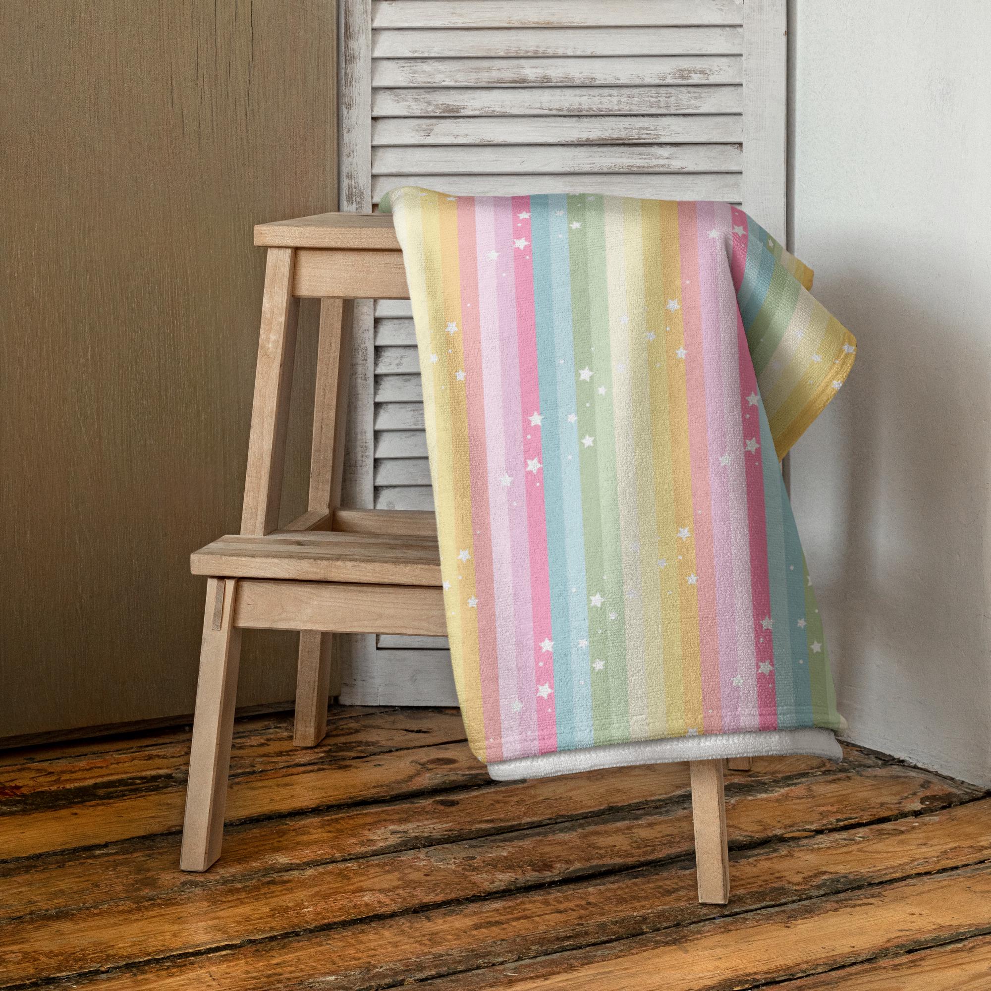Rainbow Towel, Girly Bathroom Decor, Pastel Rainbow & Stars Beach Towel