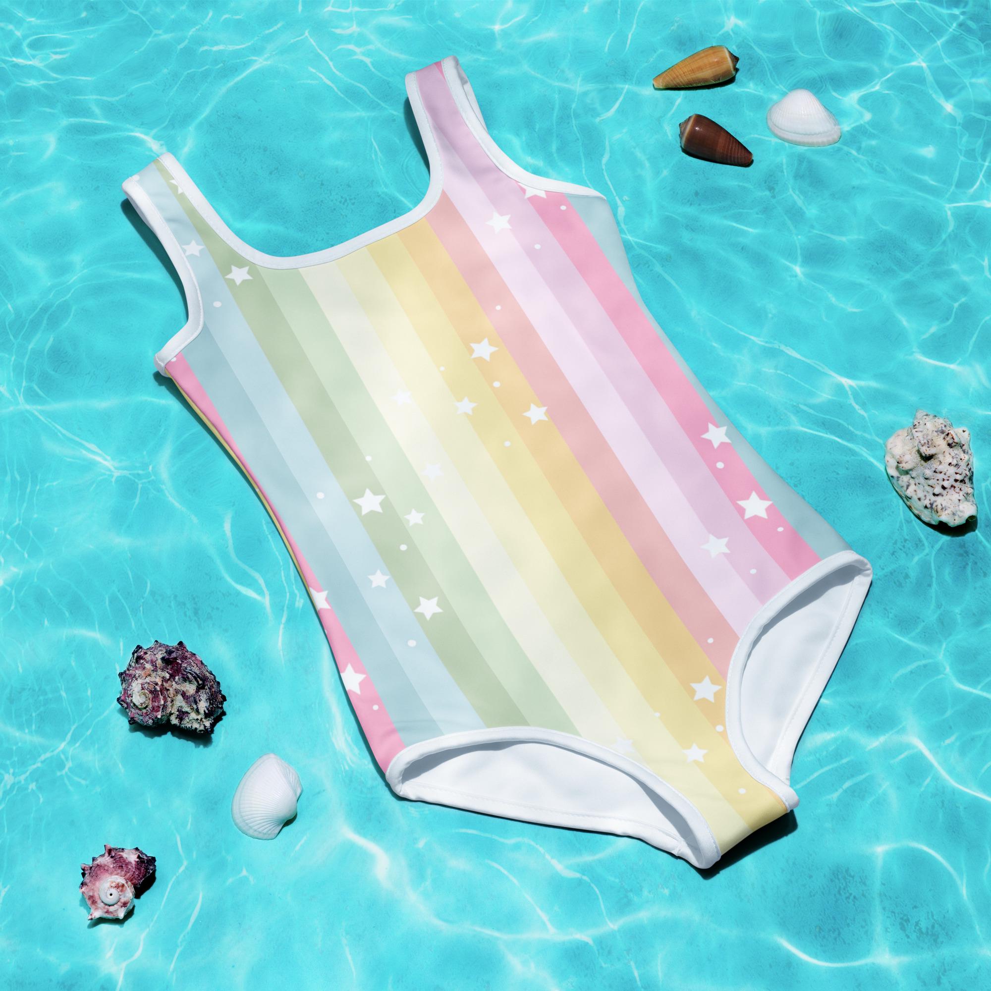 Girls Rainbow and Stars, Kids Swimsuit,