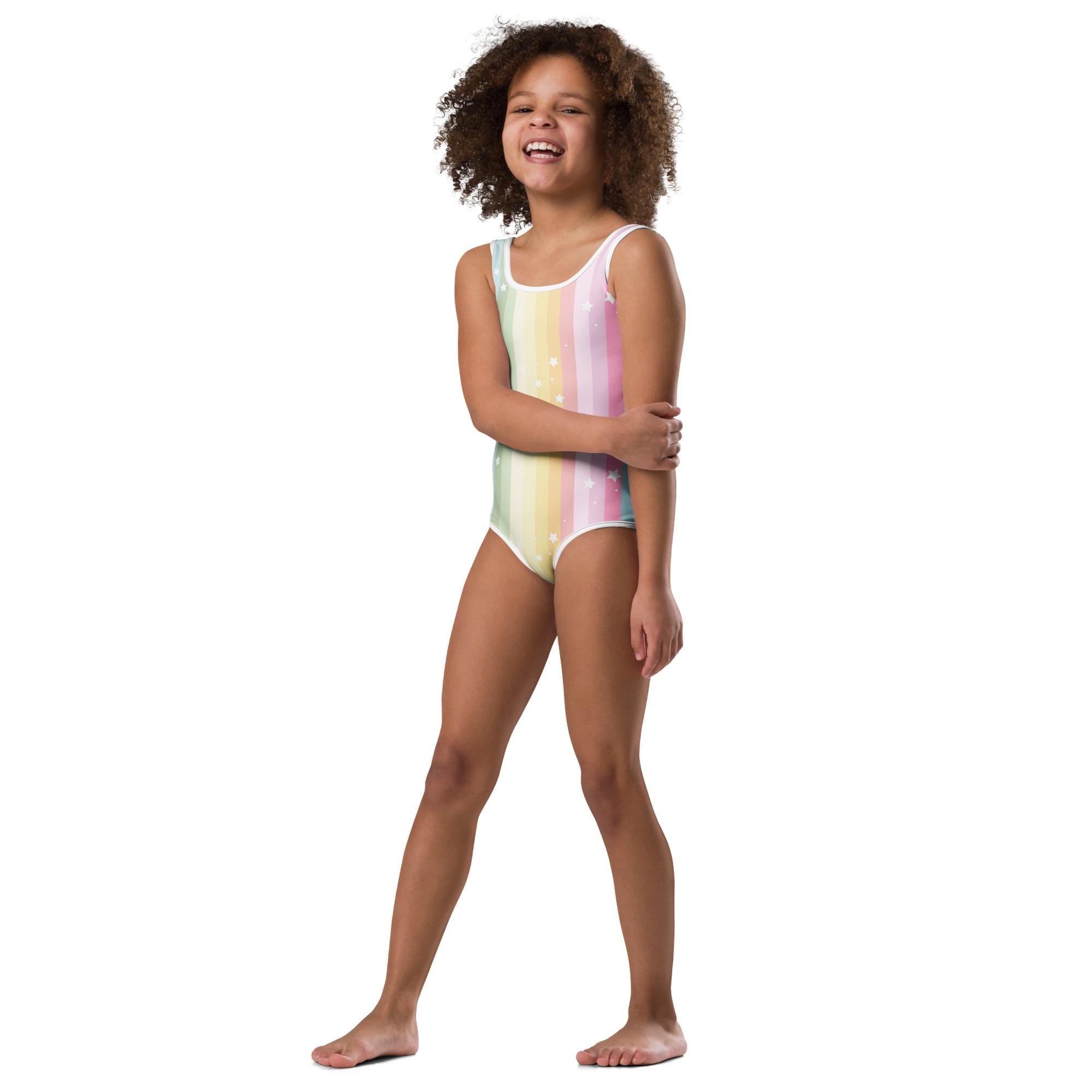 Girls Rainbow and Stars, Kids Swimsuit,