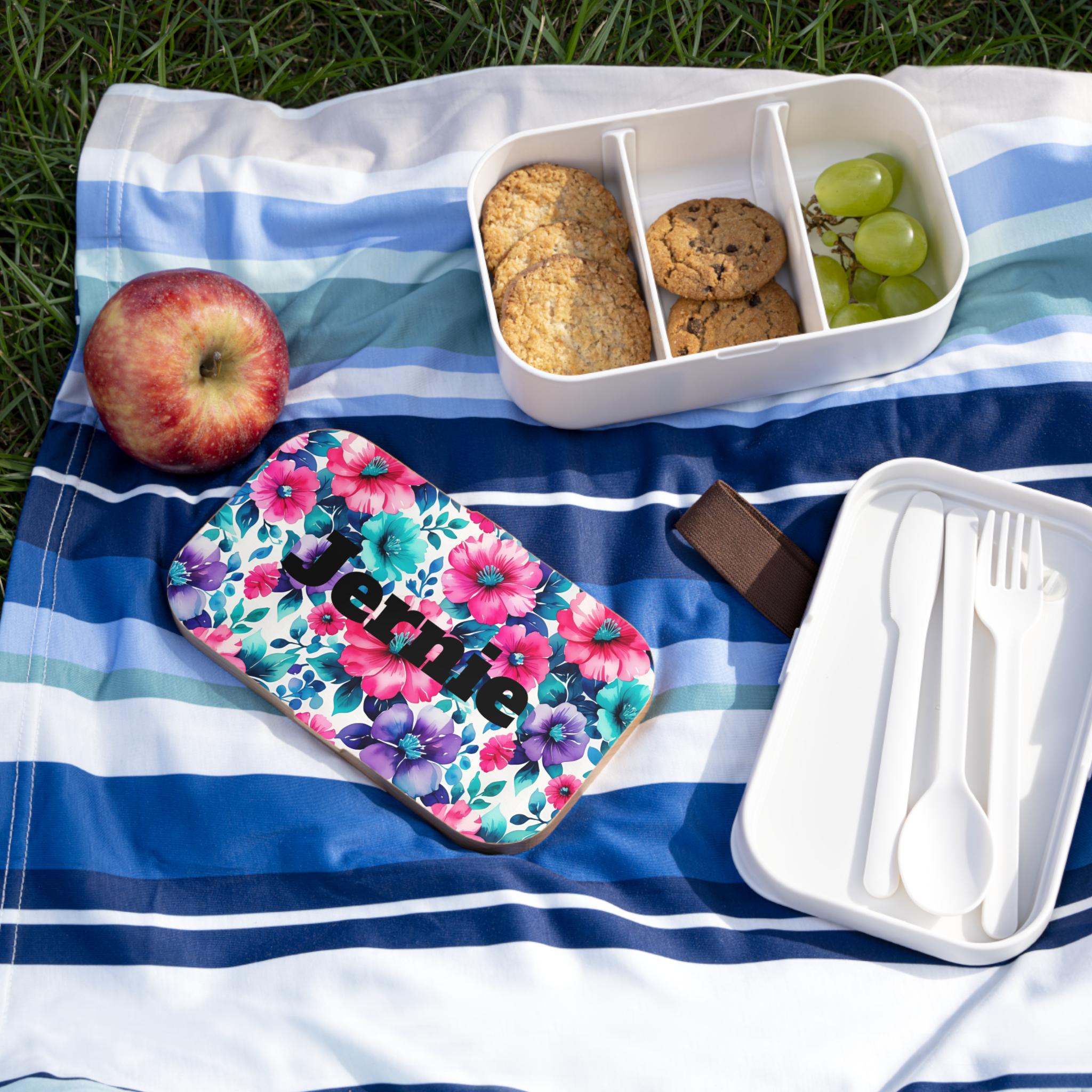 Personalized Floral Bento Box, Customizable Lunch Container, Kids Name Lunch box, Matching Backpack & Water Bottle Available