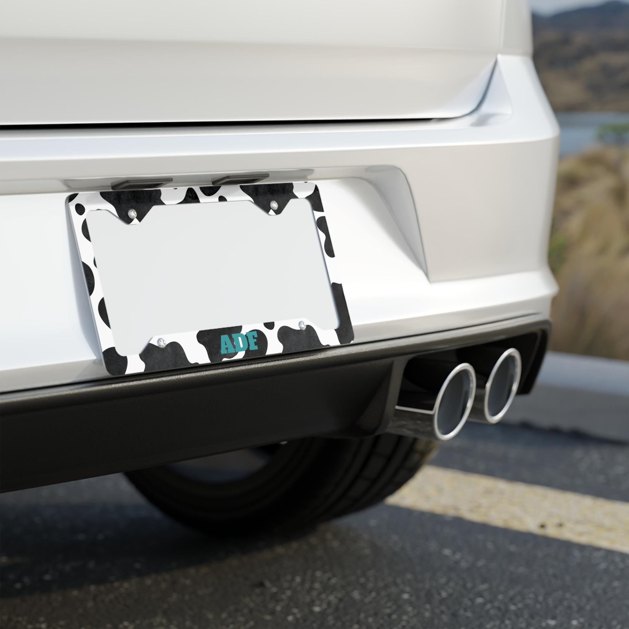 Cow Print Metal License Plate Frame, Customizable Car Accessory, Cute Cow Decor, Vehicle Personalization