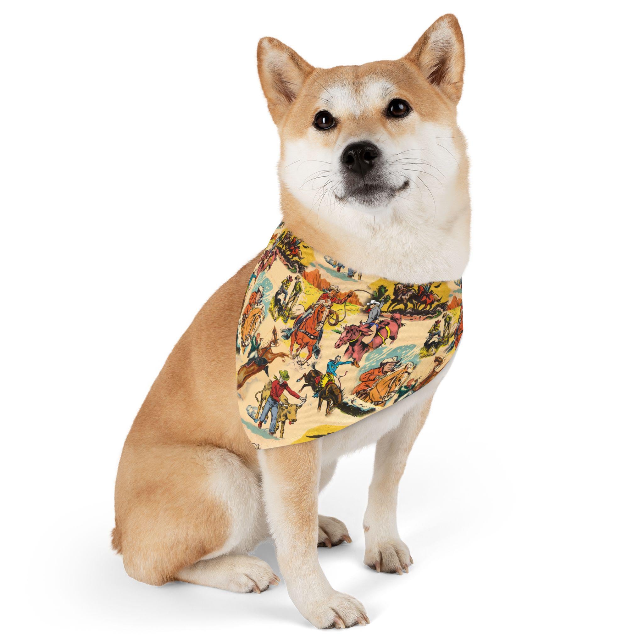 Cowboy Dog Bandana Vintage Western Print Pet Scarf, Durable Cotton Bandana for Dogs