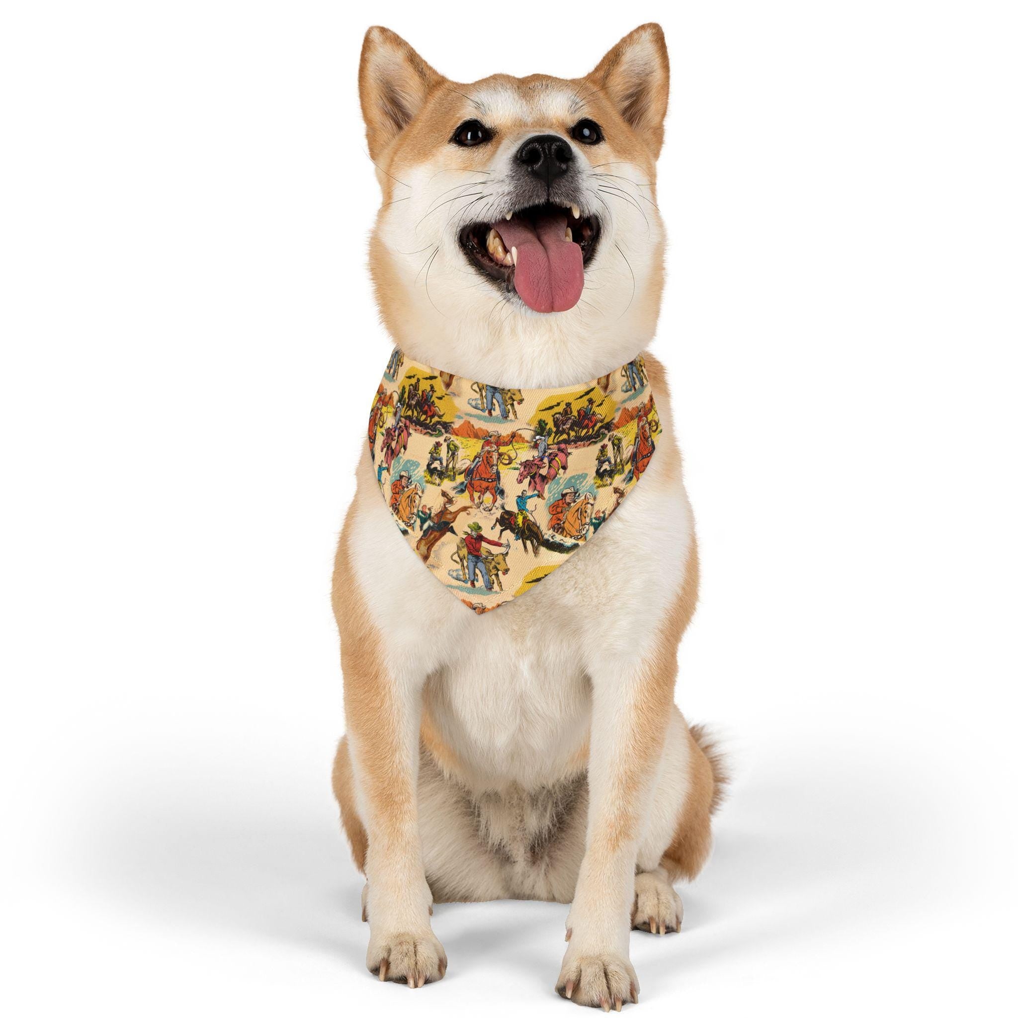 Cowboy Dog Bandana Vintage Western Print Pet Scarf, Durable Cotton Bandana for Dogs