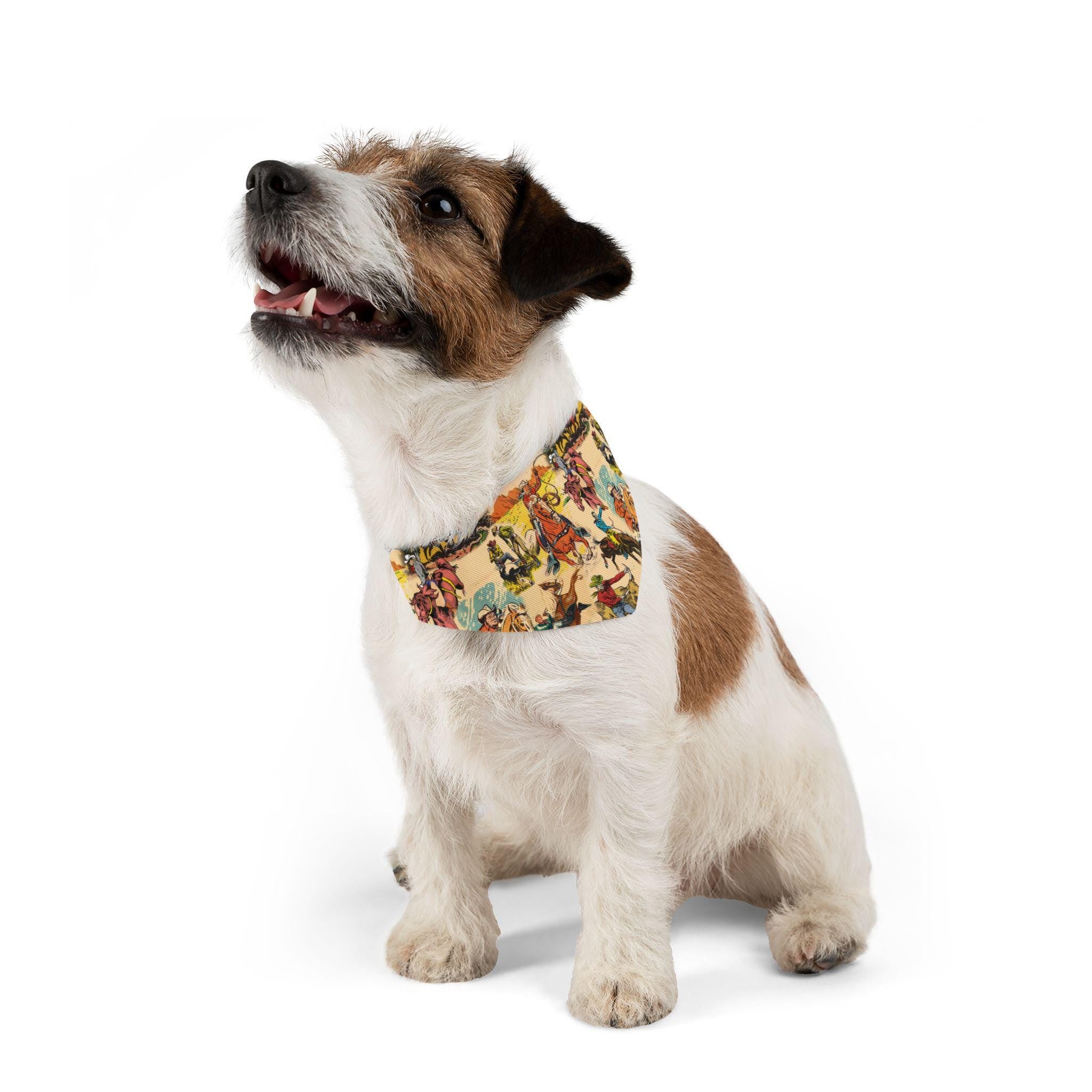 Cowboy Dog Bandana Vintage Western Print Pet Scarf, Durable Cotton Bandana for Dogs