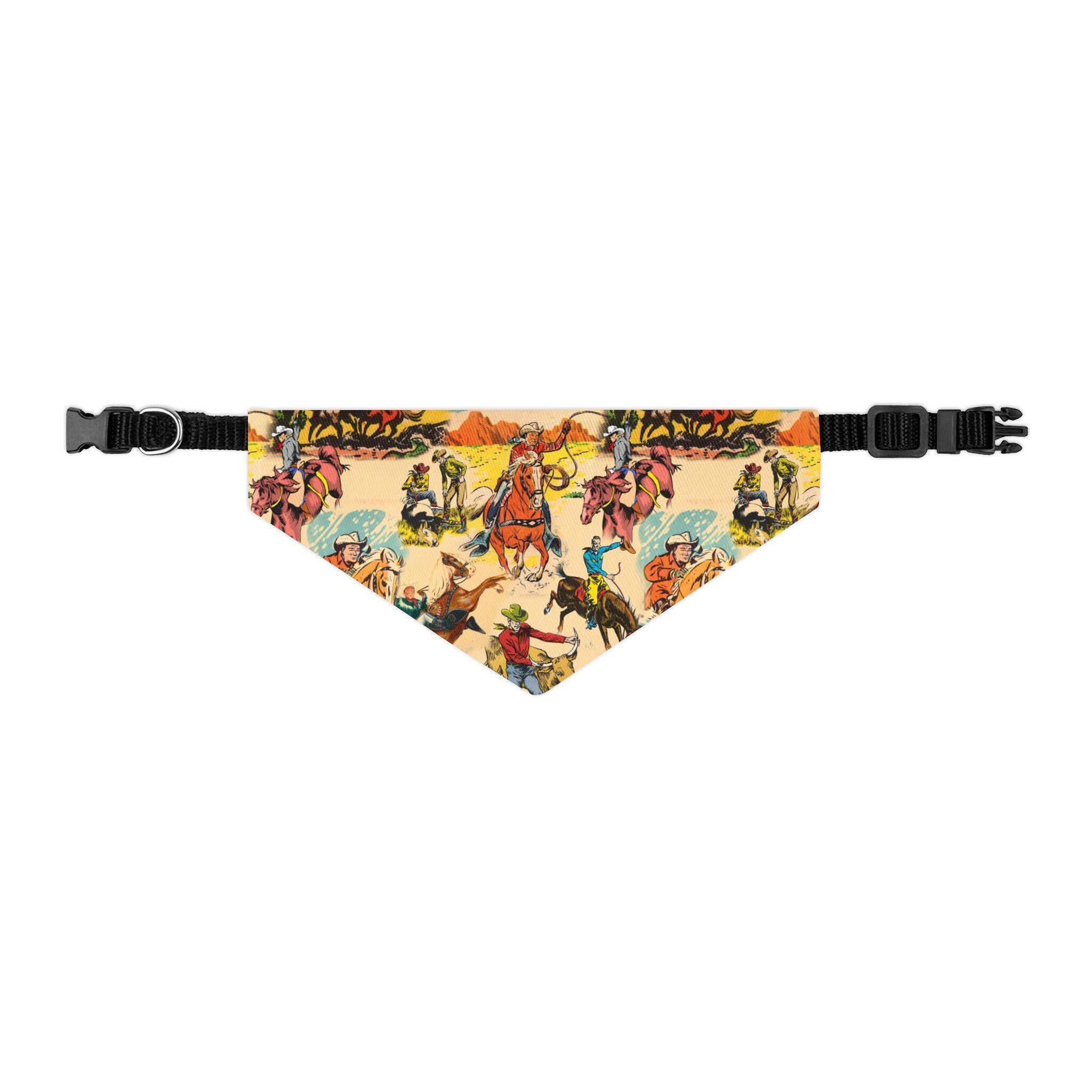 Cowboy Dog Bandana Vintage Western Print Pet Scarf, Durable Cotton Bandana for Dogs