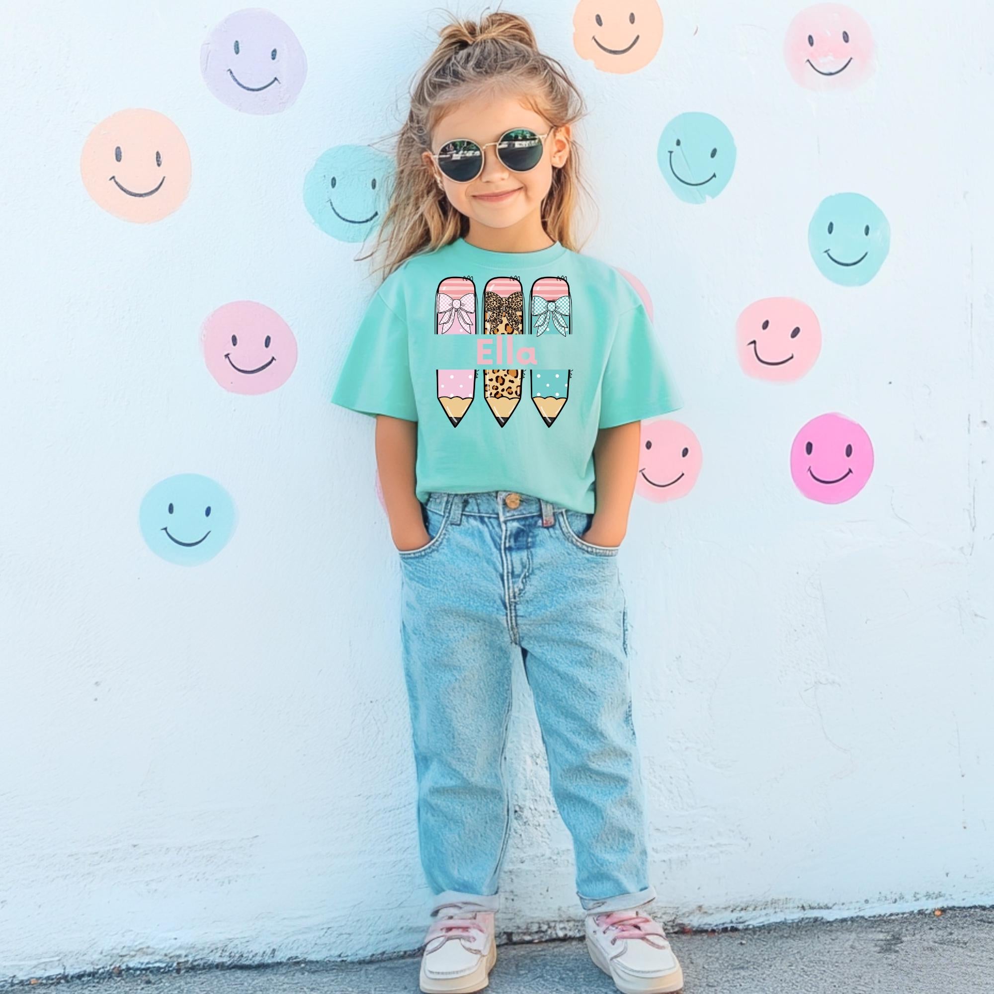 Personalized Back to School Shirt, Name in Pencils, Custom School Shirt