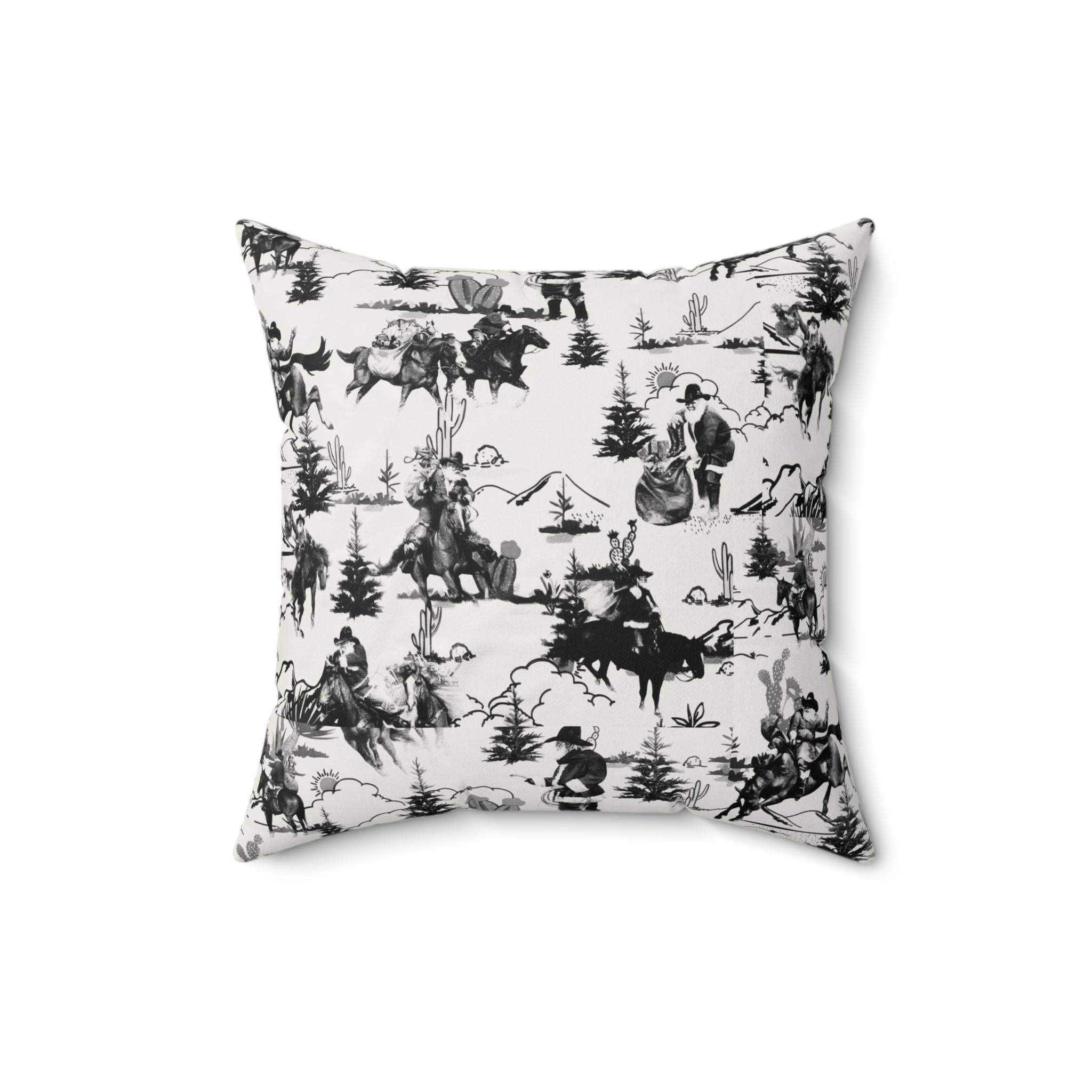 Black and White Christmas Pillow, Cowboy Santa Western Christmas Decor, Western Holiday Statement