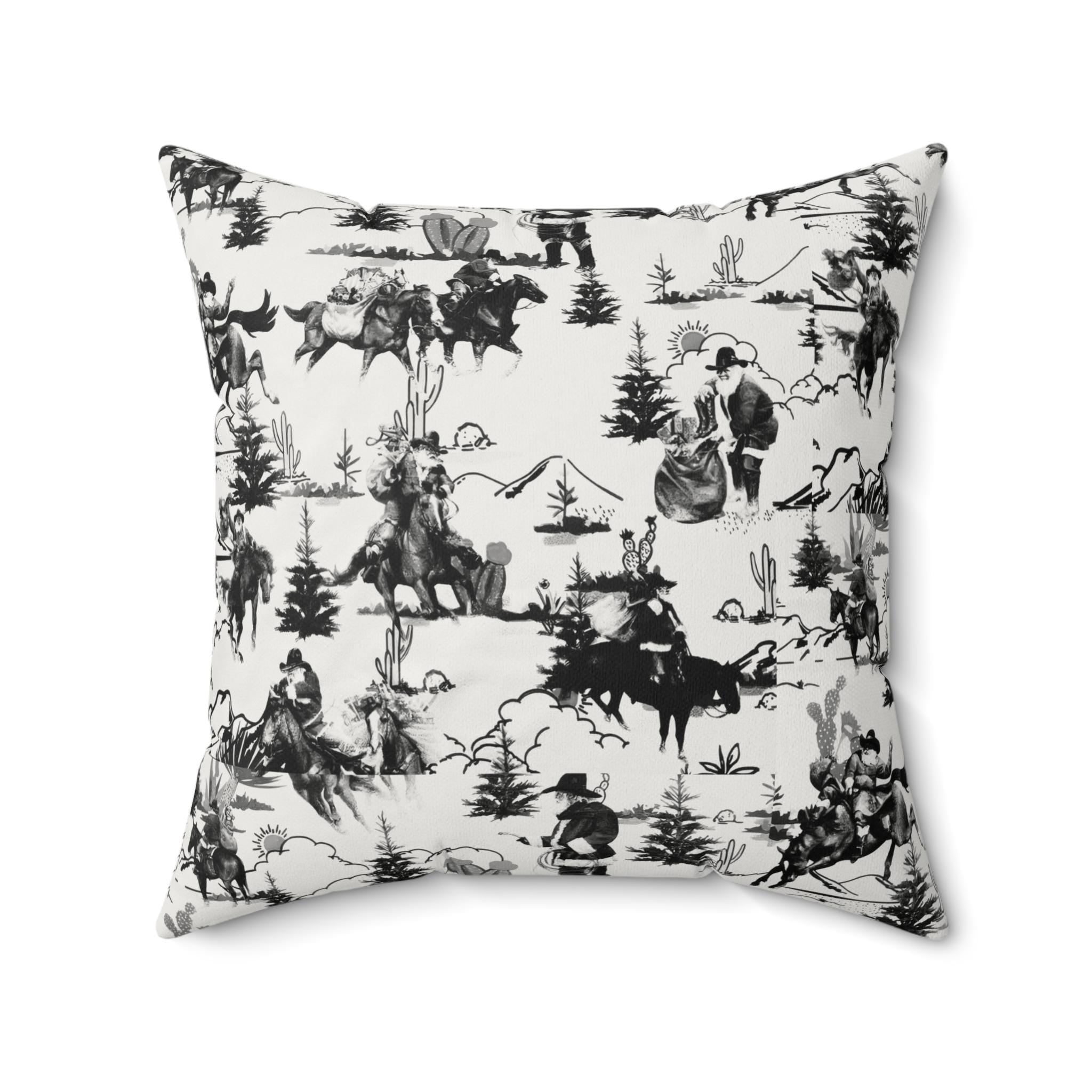 Black and White Christmas Pillow, Cowboy Santa Western Christmas Decor, Western Holiday Statement