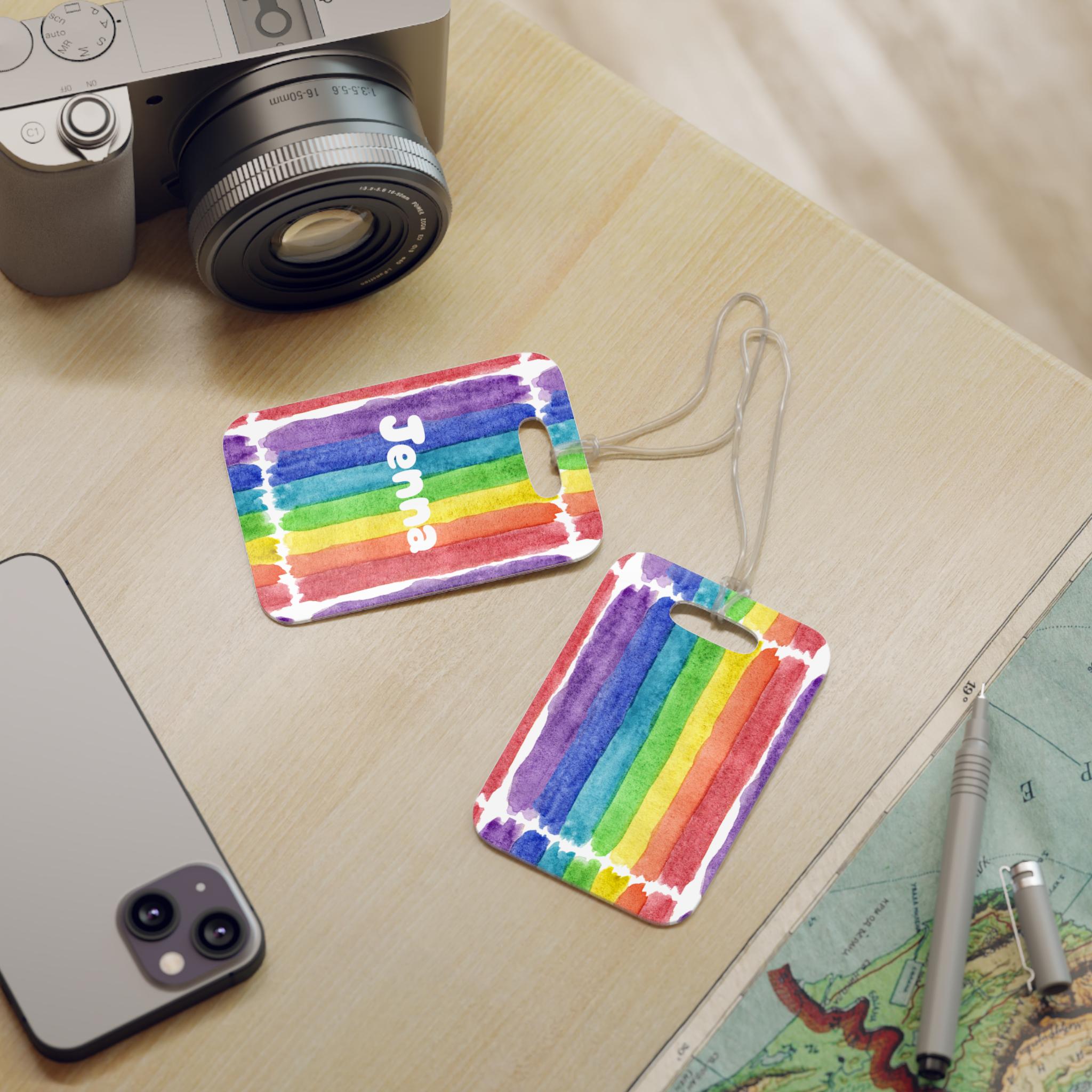 Personalized Rainbow Tie-Dye Bag Tags, Rainbow Back to School Tags, Personalized Travel Tags, Tie-Dye Backpack Tags,
