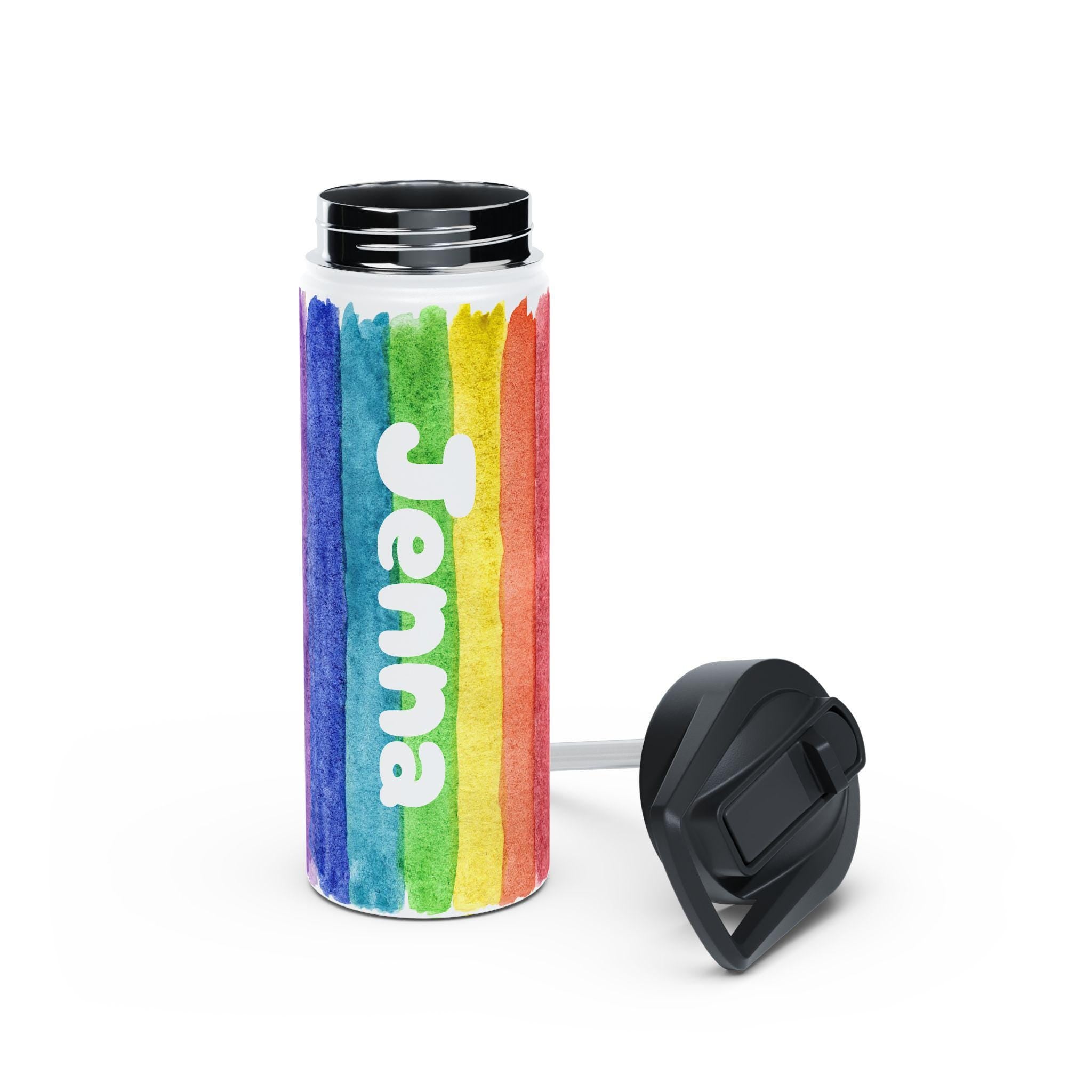 Personalized Rainbow Stainless Steel Water Bottle , Custom Kids Water Bottle, Back to School Tumbler, Backpack Water Bottle