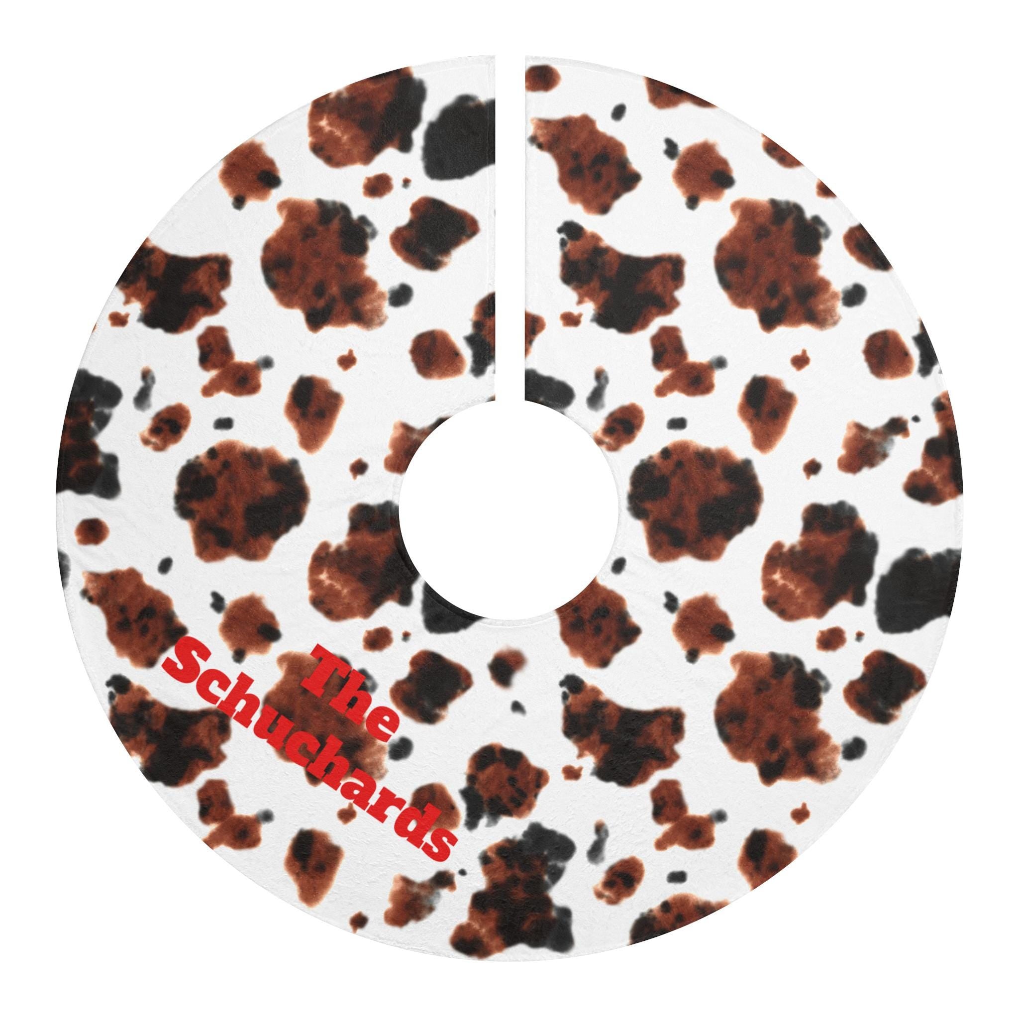 Personalized Cow Print Christmas Tree Skirt, Western Holiday Decor, Custom Rustic Christmas Skirt