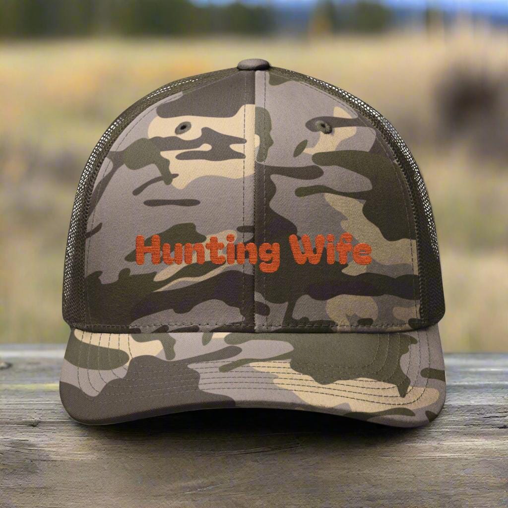 Hunting Hat for Wife, Her Camouflage Trucker Hat with 'Hunting Hair Don't Care' Embroidery