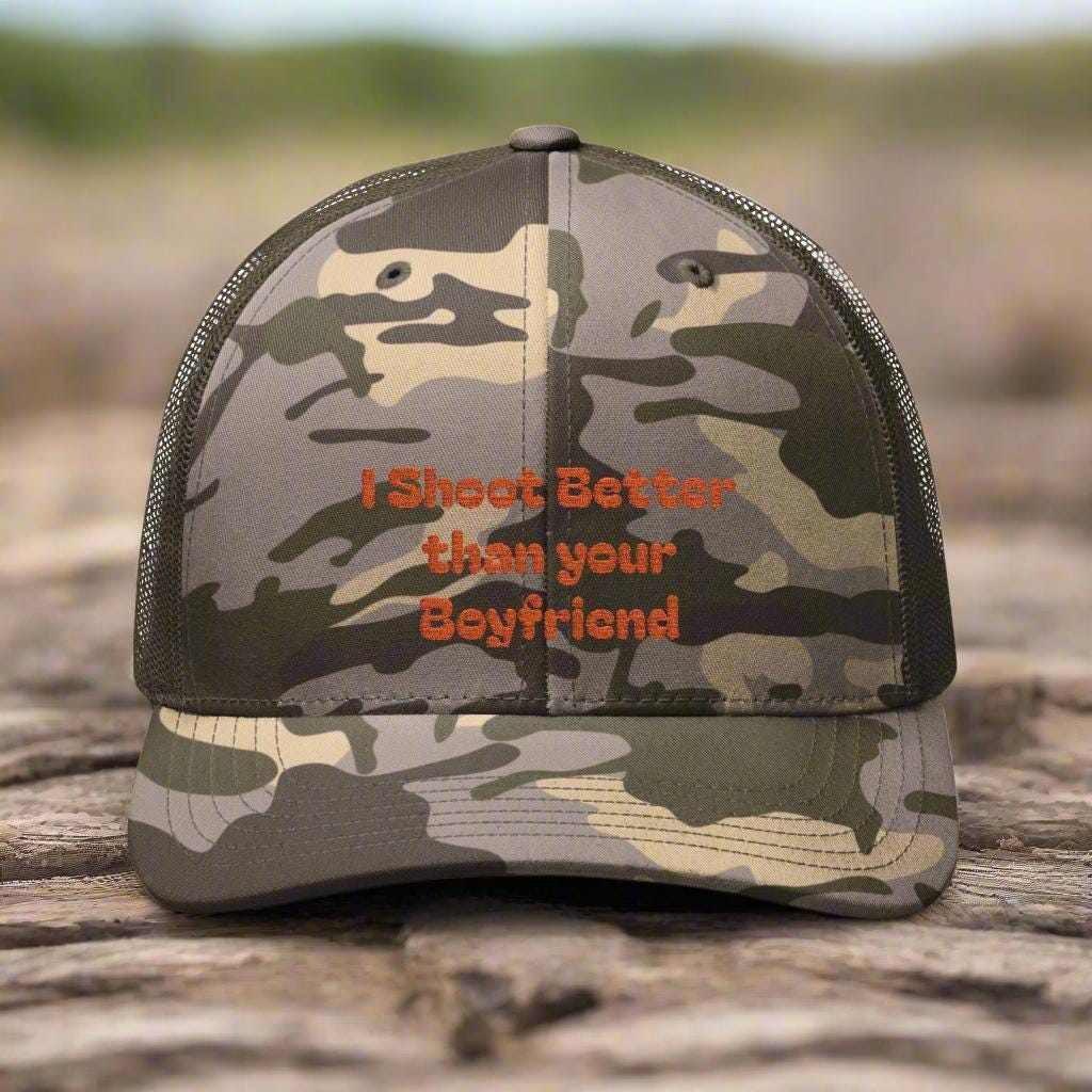Hunting Hat for Wife, Her Camouflage Trucker Hat with 'Hunting Hair Don't Care' Embroidery