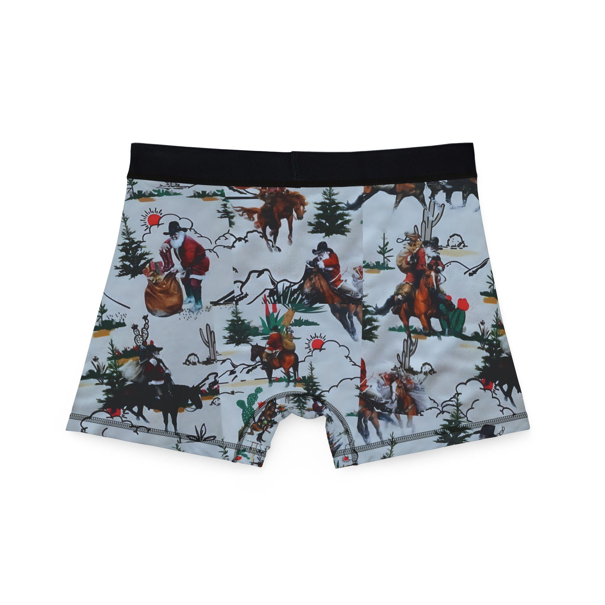 Men's Cowboy Santa Boxers, Funny Holiday Print, Western Christmas Gift for Him, Fun Christmas Underwear -Razels
