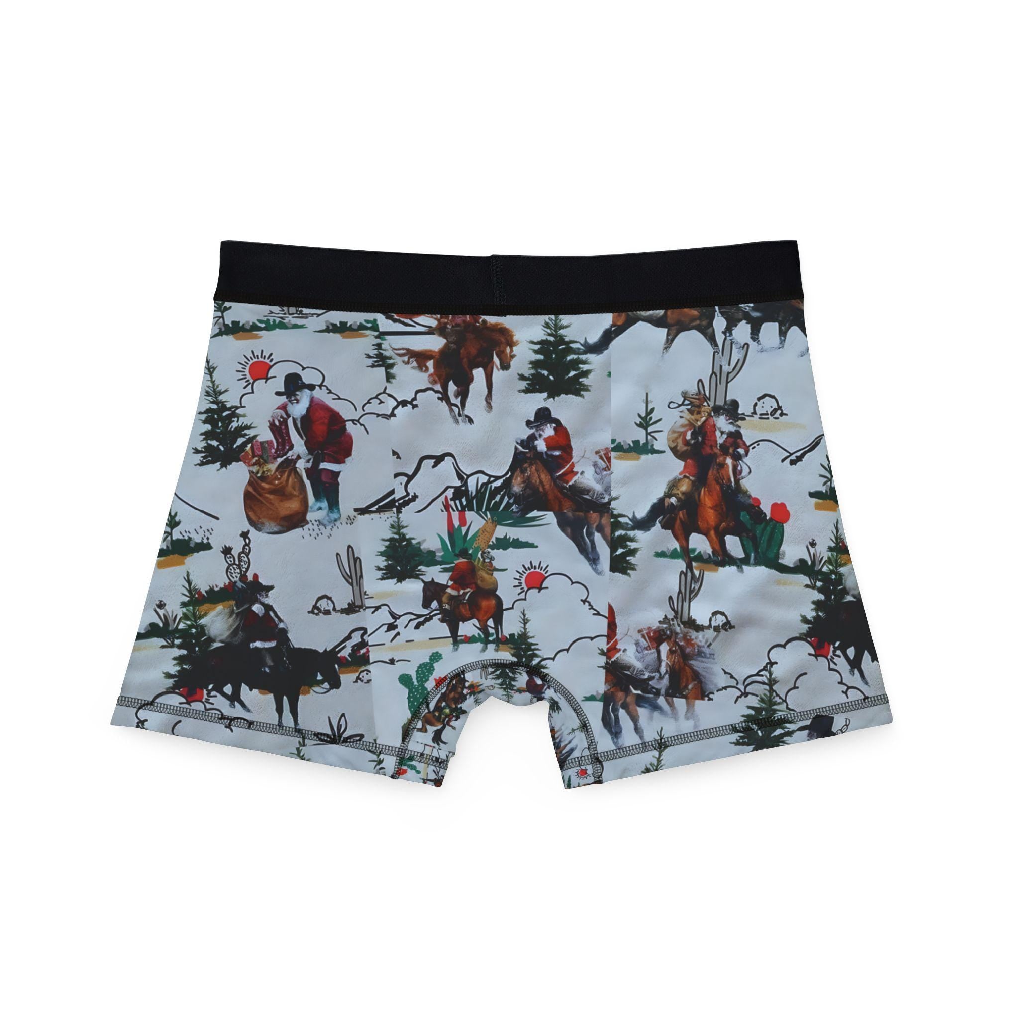 Men's Cowboy Santa Boxers: Funny Western Christmas Underwear -Razels