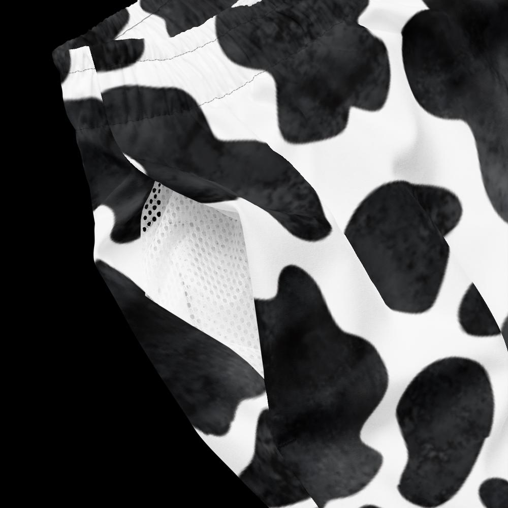 Black and White Cowprint Recycled Swim Trunks – Western Men's Swim Shorts, Matching Family Swim