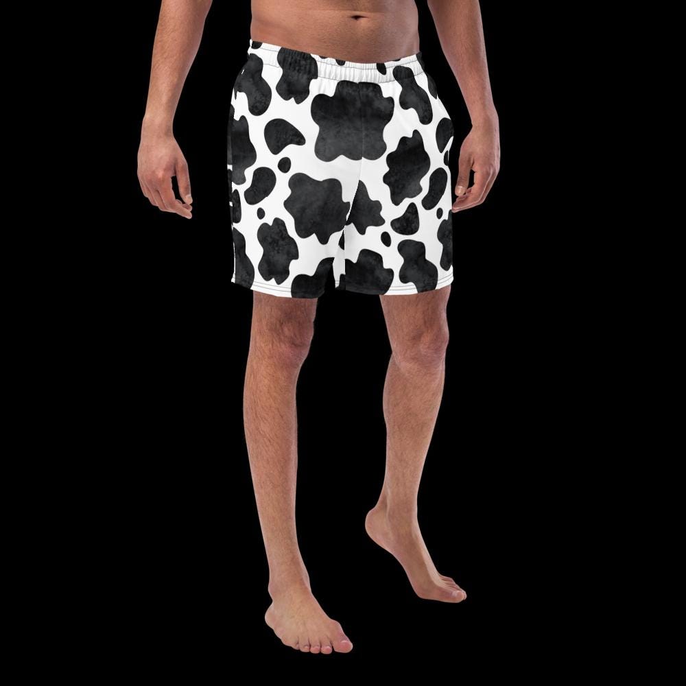 Black and White Cowprint Recycled Swim Trunks – Western Men's Swim Shorts, Matching Family Swim