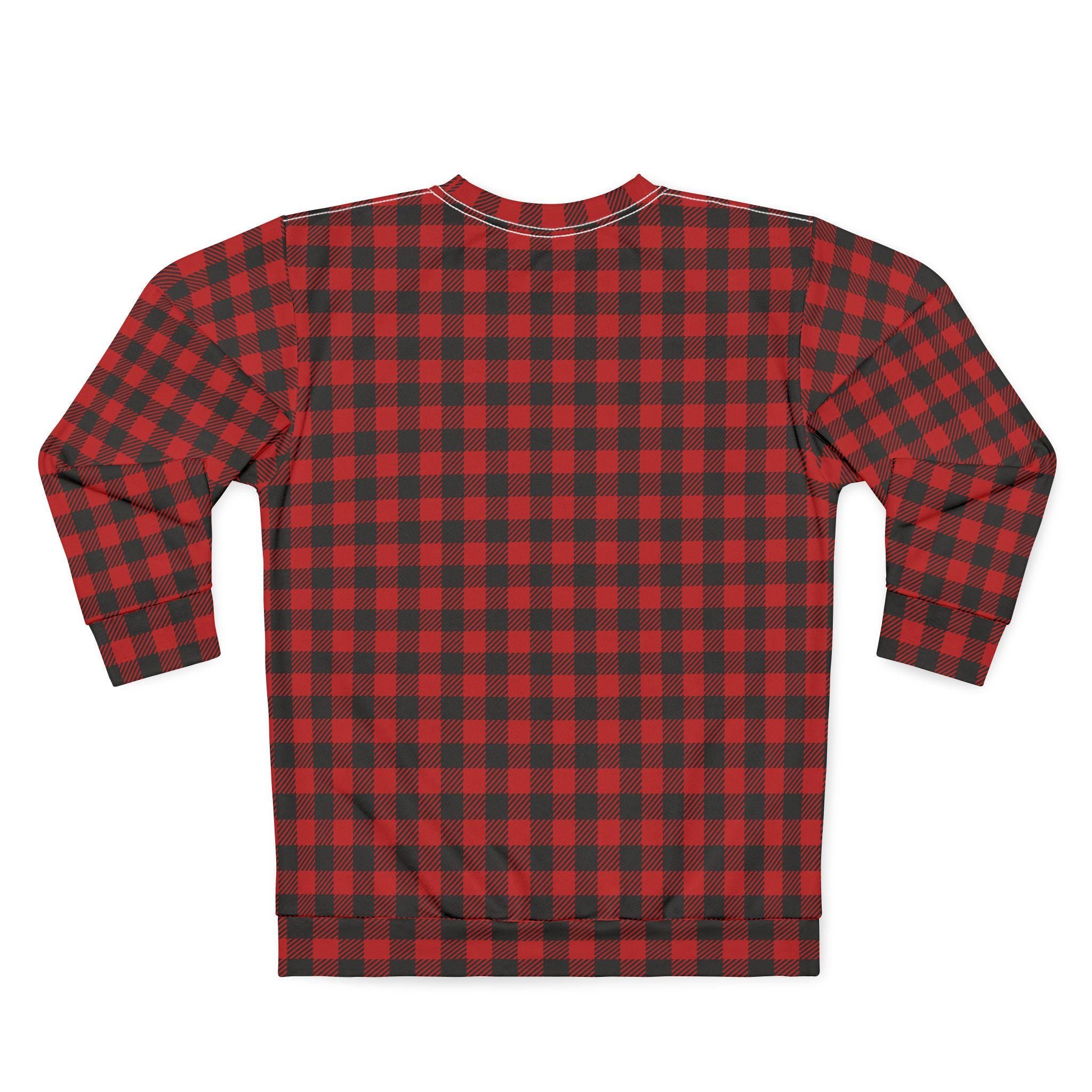 Buffalo Plaid Sweatshirt, Cozy Holiday Unisex Pullover, Red Checkered Christmas Top