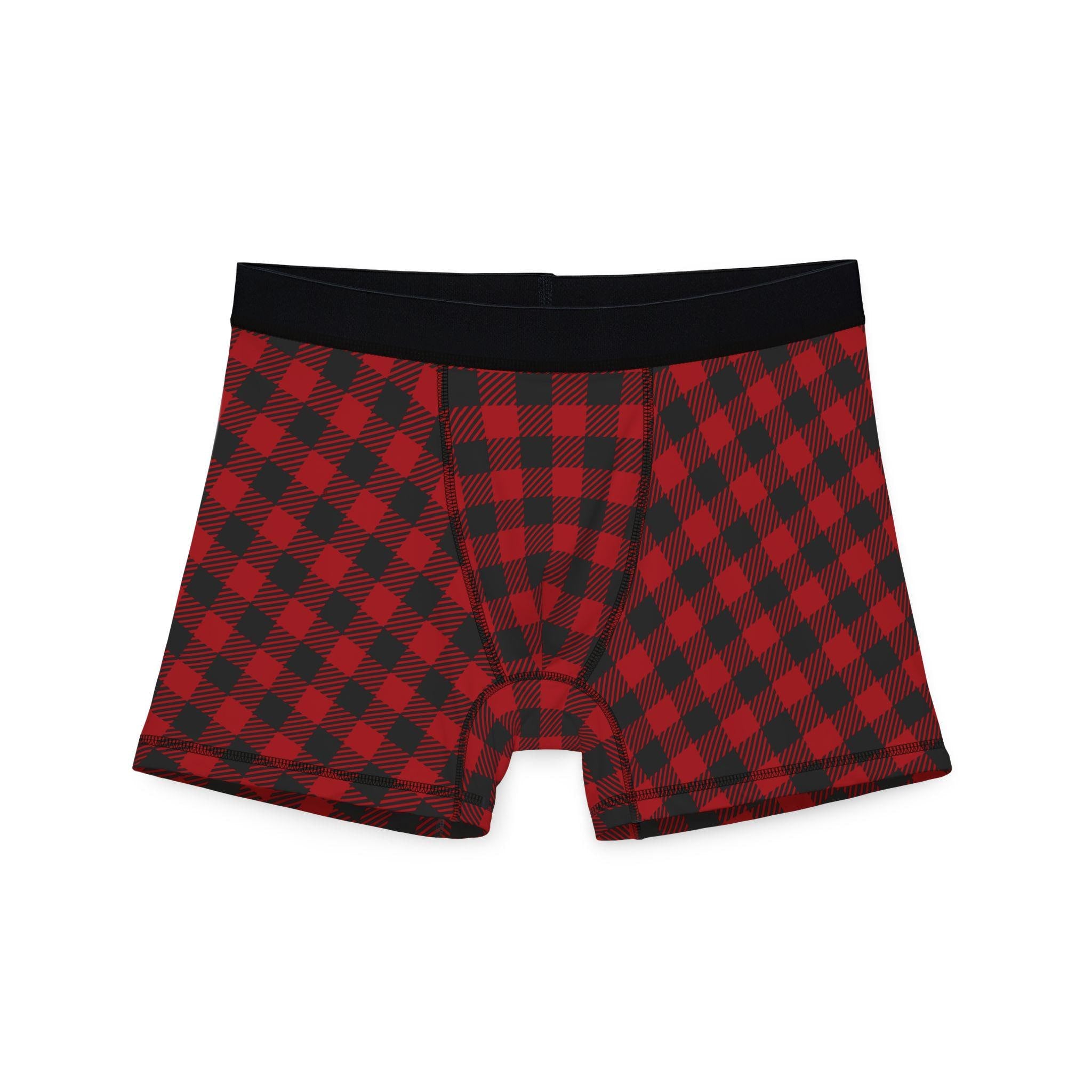 Buffalo Plaid Men's Boxers , Comfy Christmas Underwear, Red Check Stocking Stuffer