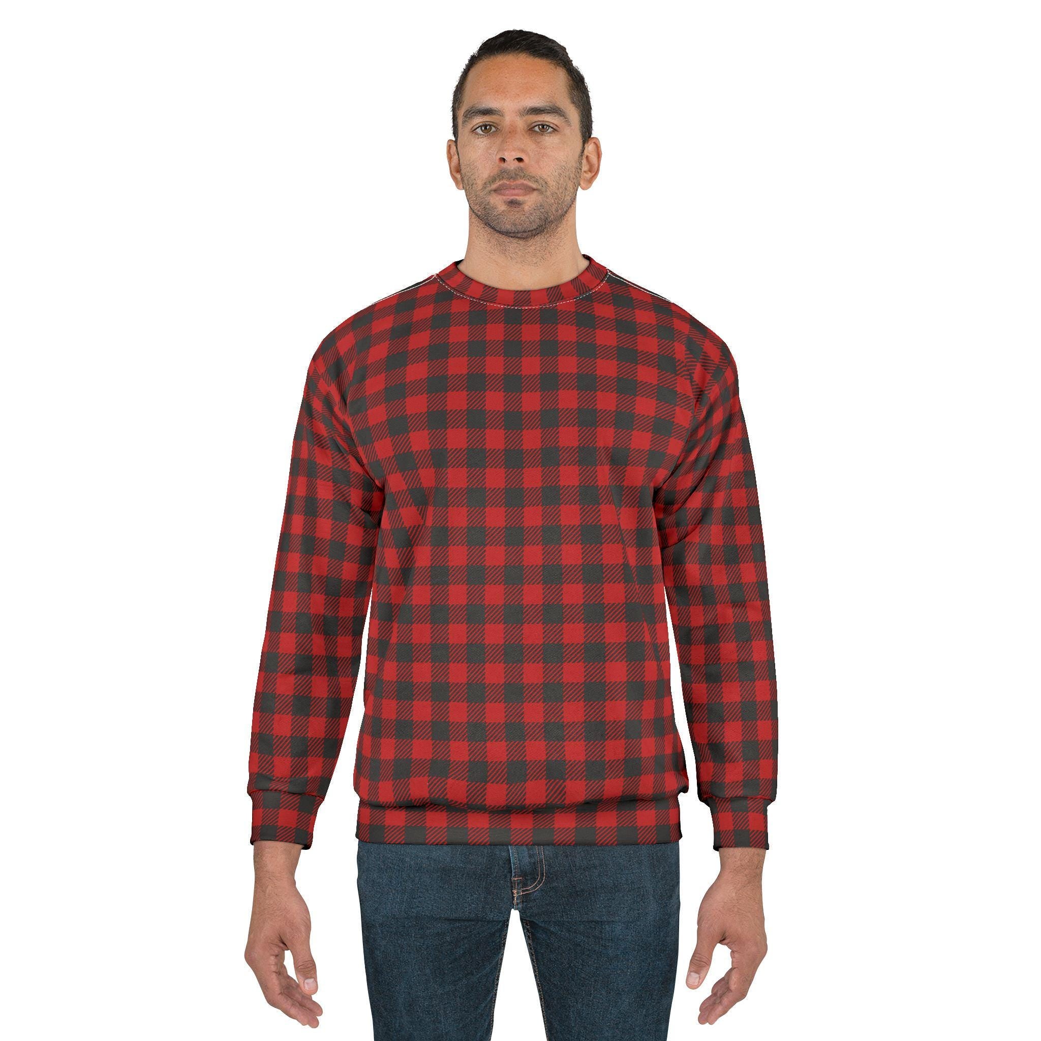 Buffalo Plaid Sweatshirt, Cozy Holiday Unisex Pullover, Red Checkered Christmas Top