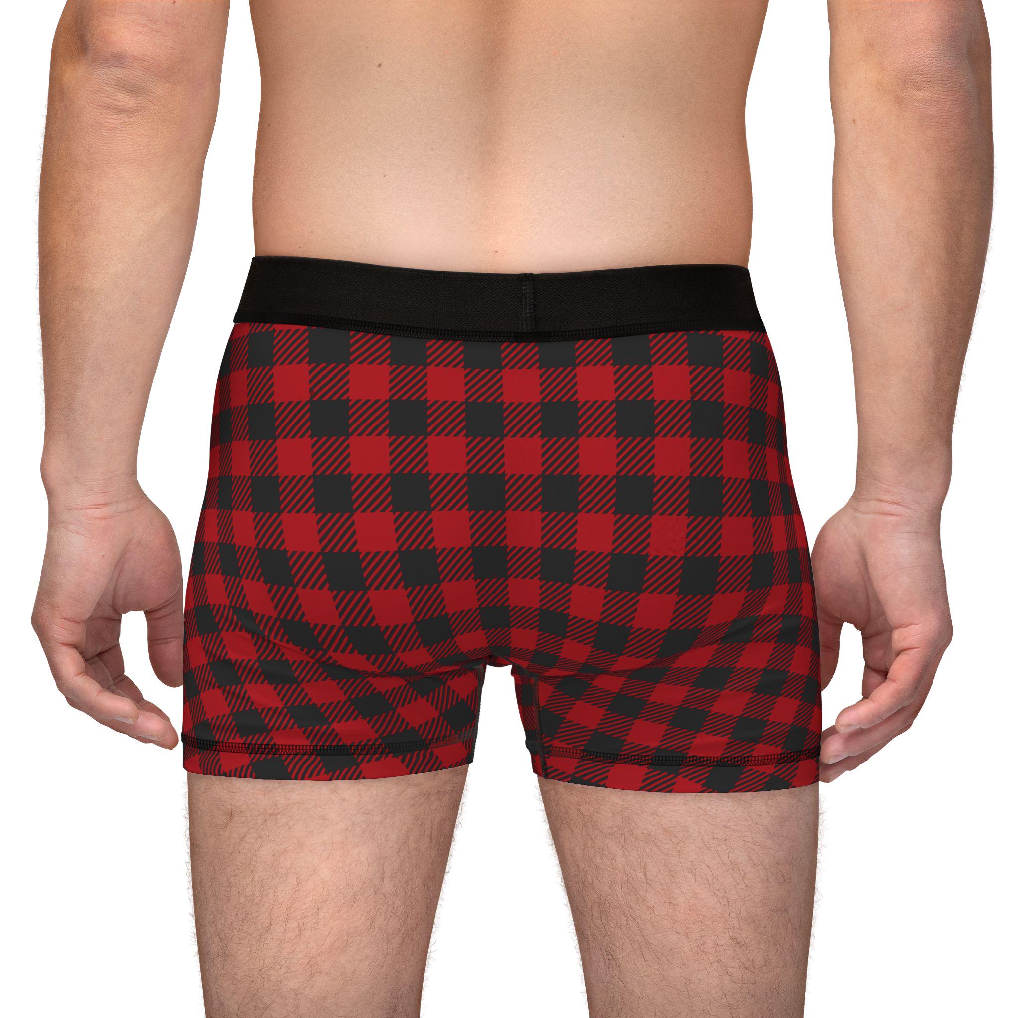 Buffalo Plaid Men's Boxers , Comfy Christmas Underwear, Red Check Stocking Stuffer