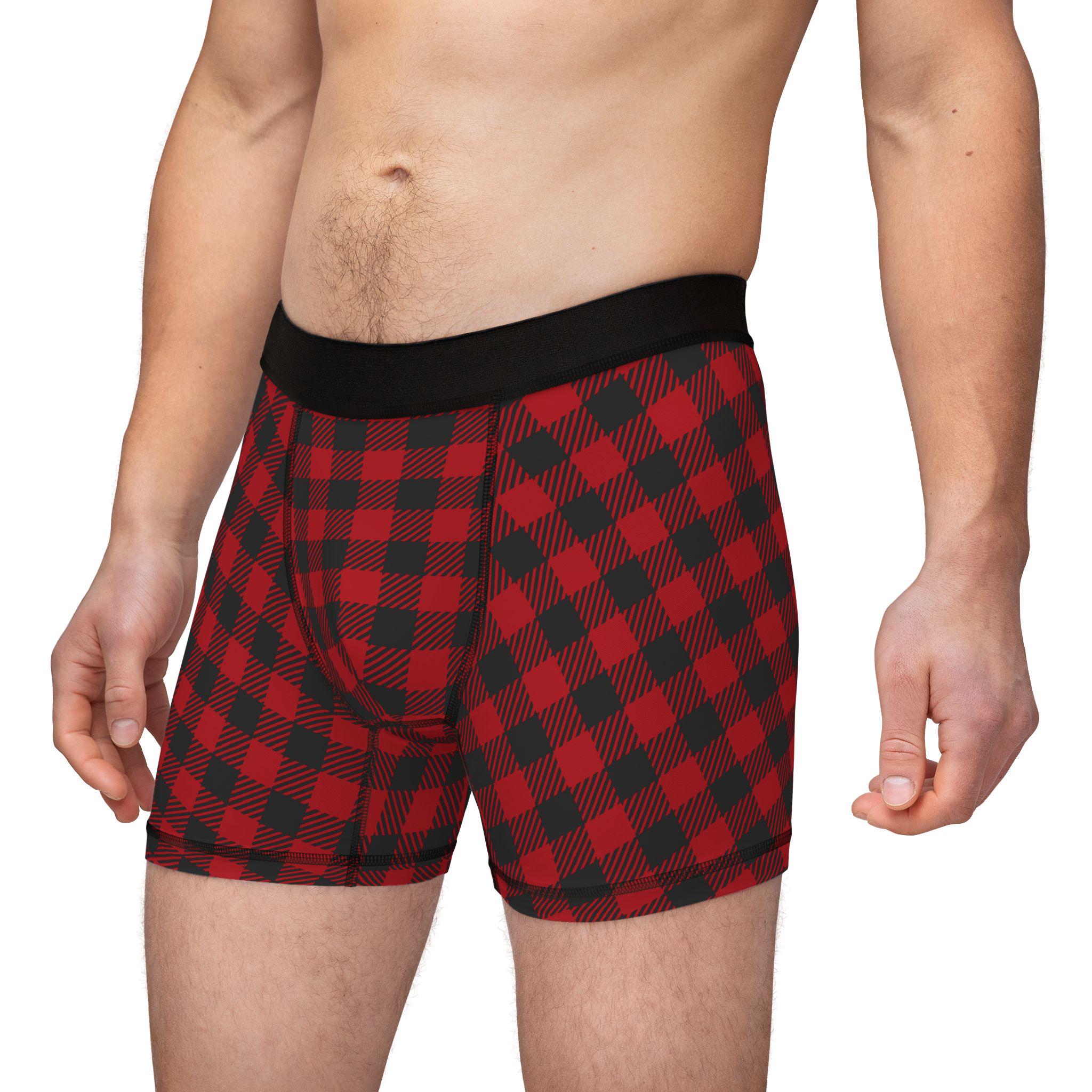 Buffalo Plaid Men's Boxers , Comfy Christmas Underwear, Red Check Stocking Stuffer