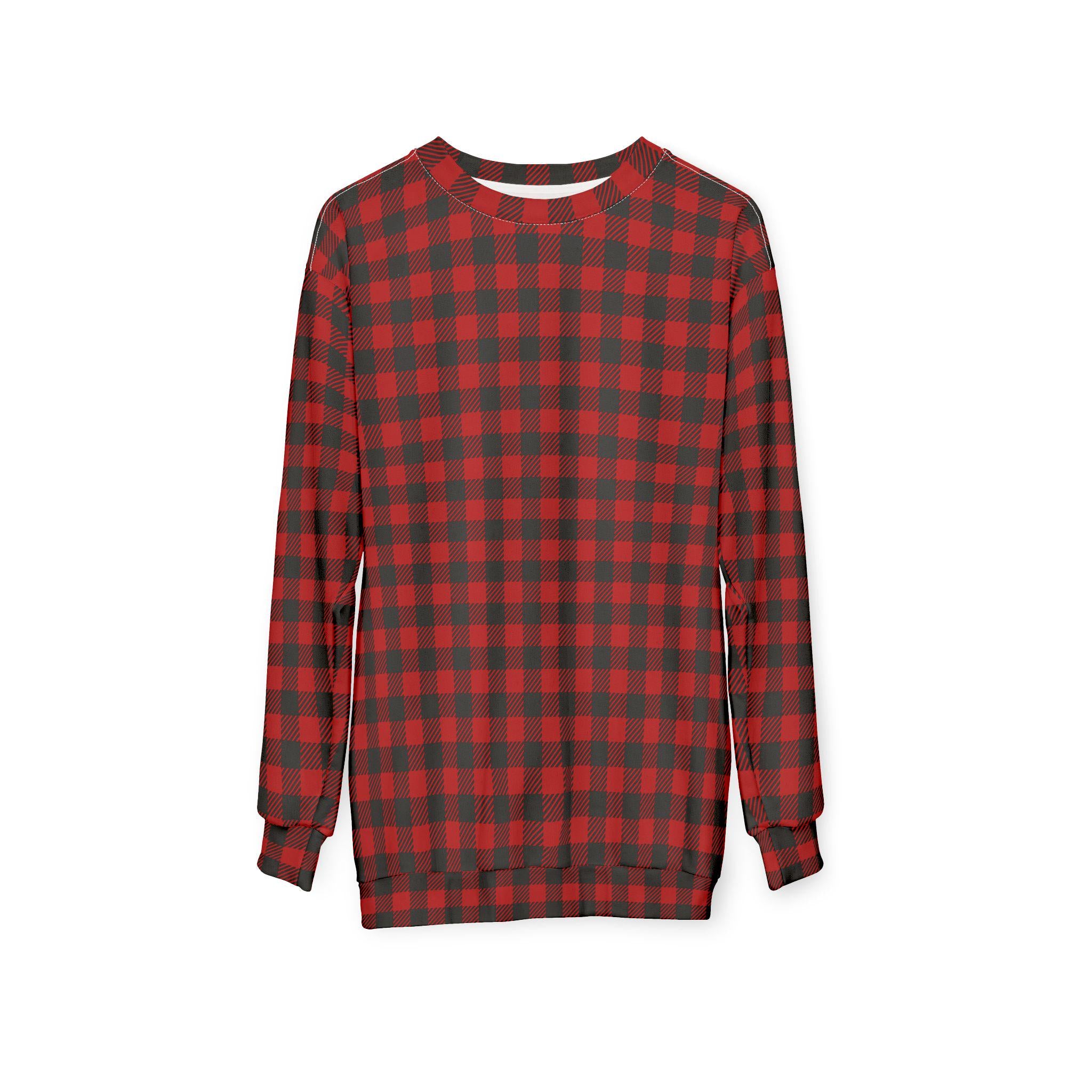 Buffalo Plaid Sweatshirt, Cozy Holiday Unisex Pullover, Red Checkered Christmas Top