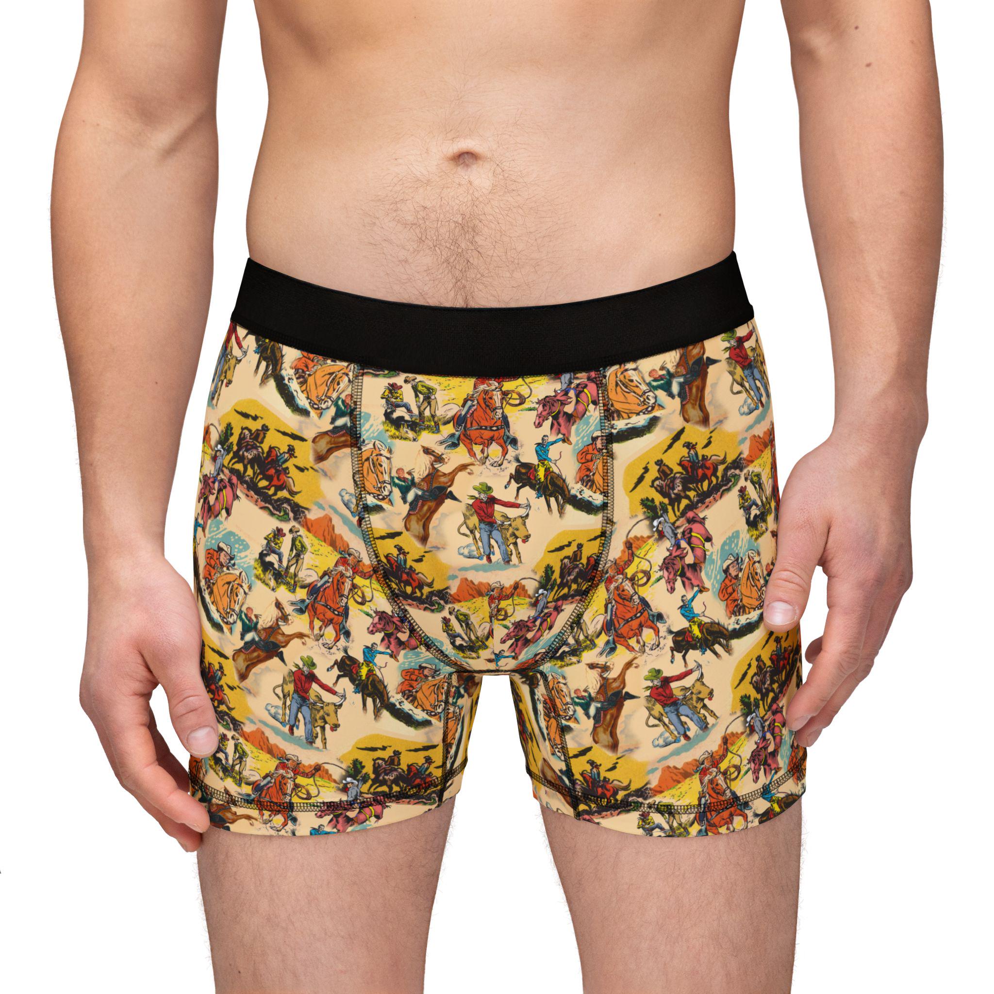 Ropin’, ridin’, and loungin’ in style 🤠 These retro cowboy boxers are here to wrangle your underwear drawer with bold vintage vibes! Featuring an allover cowboy print on a cheerful yellow background, these are a must-have for any guy with a wild side—or anyone who loves a good gift with personality.

✓ Allover retro cowboy print – yeehaw in every inch
✓ Comfy elastic waistband for an easy fit

✓ Makes a hilarious and stylish gift for birthdays, holidays, or just because