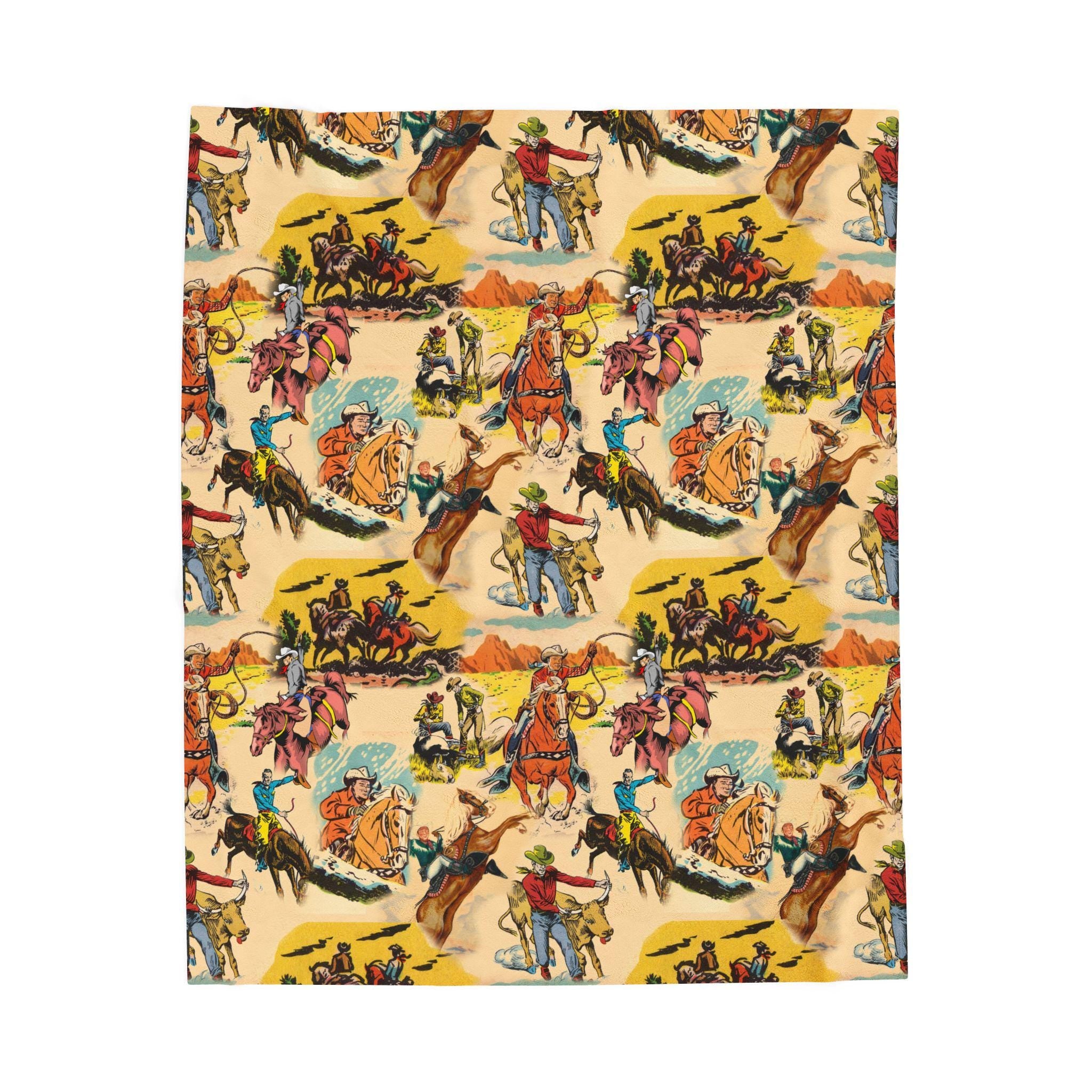 Western Cowboy Blanket , Velveteen Plush Throw -Razels