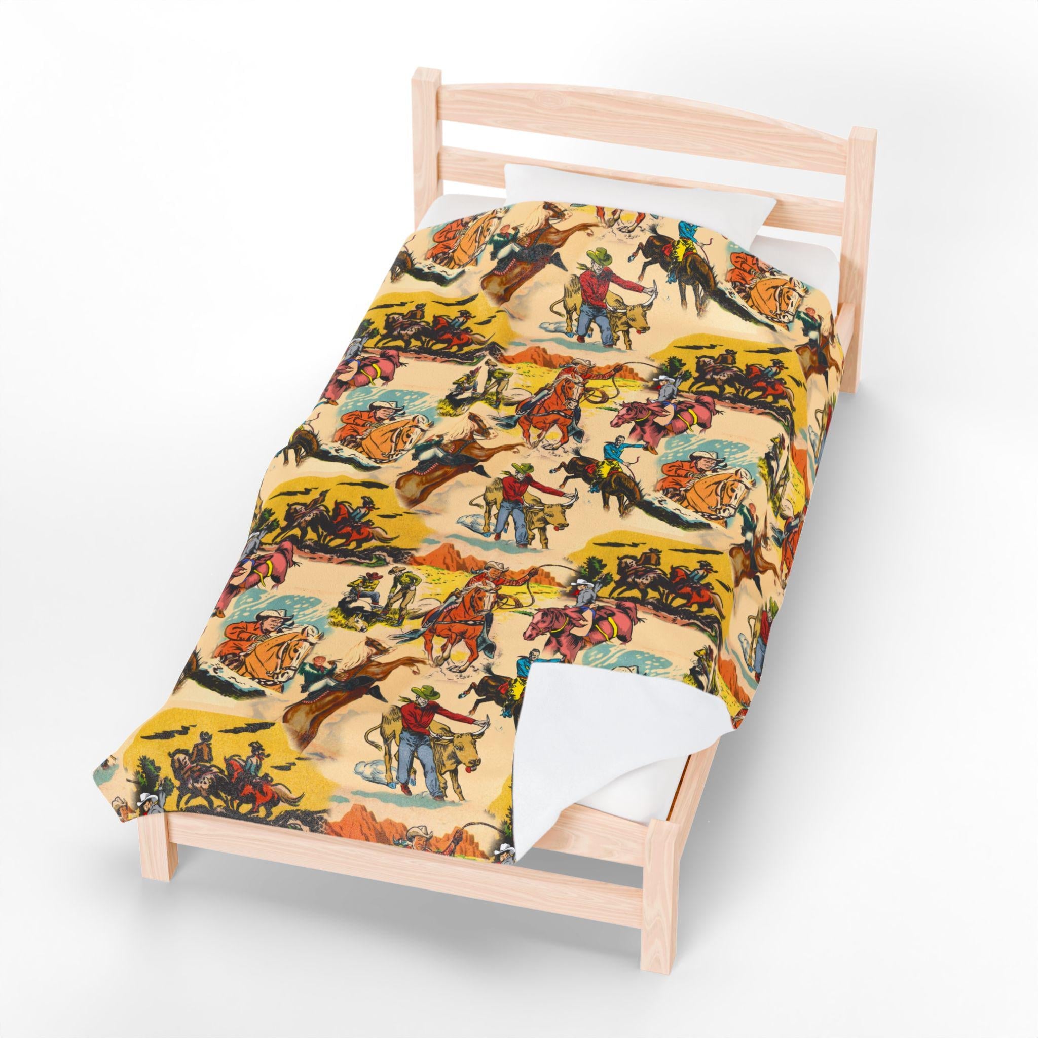 Western Cowboy Blanket , Velveteen Plush Throw -Razels