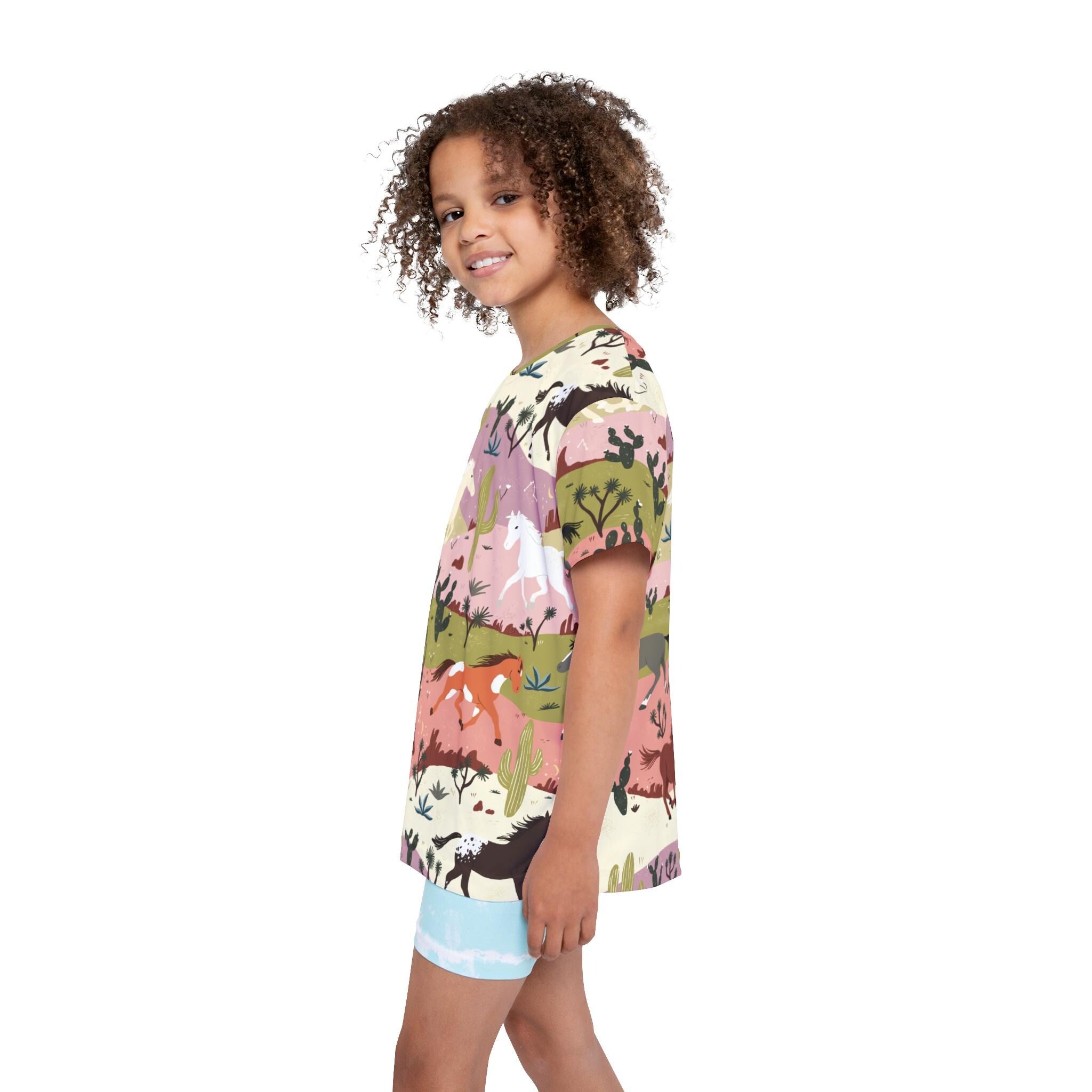 Kids Horse-Themed Sports Jersey, Allover Nature Print, Fun Equestrian Shirt, Gift for Horse-Loving Kids -Razels