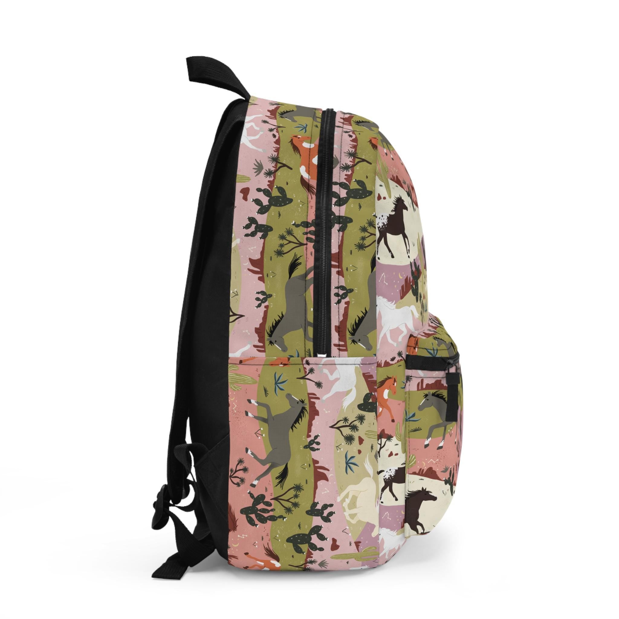 Personalized Horse Backpack, Allover Nature Print Equestrian Bag for Kids & Teens, School, Travel, Gift for Horse Lovers