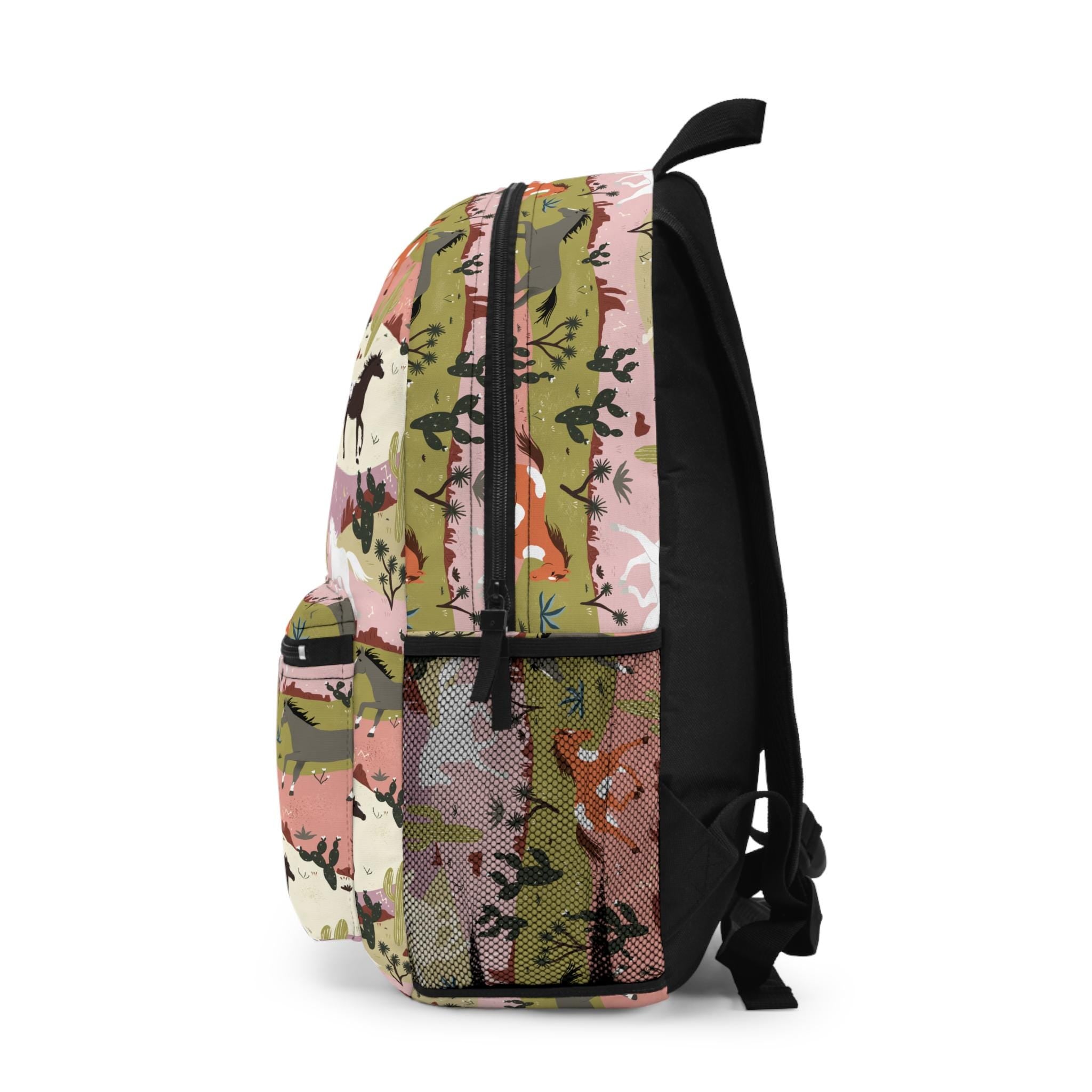 Personalized Horse Backpack, Allover Nature Print Equestrian Bag for Kids & Teens, School, Travel, Gift for Horse Lovers