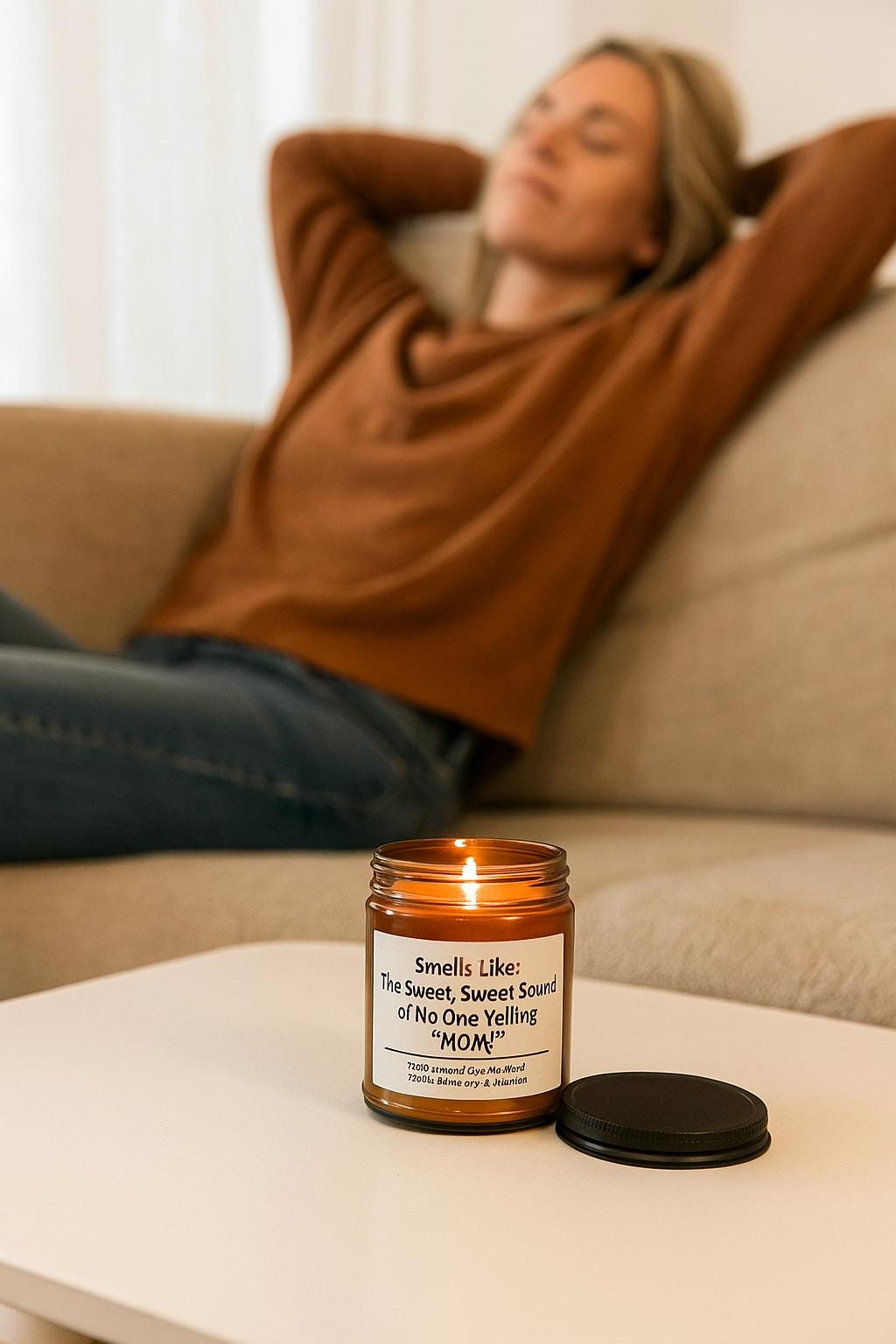 Smells Like: The Sweet, Sweet Sound of No One Yelling “MOM!”
✓ 100% natural soy wax blend
✓ Available in 4 oz (approx. 50 hr burn) or 8 oz (approx. 80 hr burn)
✓ Reusable amber glass jar
✓ Clean burning – toxin-free, phthalate-free, paraben-free
✓ Handmade in the USA
✓ FREE shipping on orders $35+