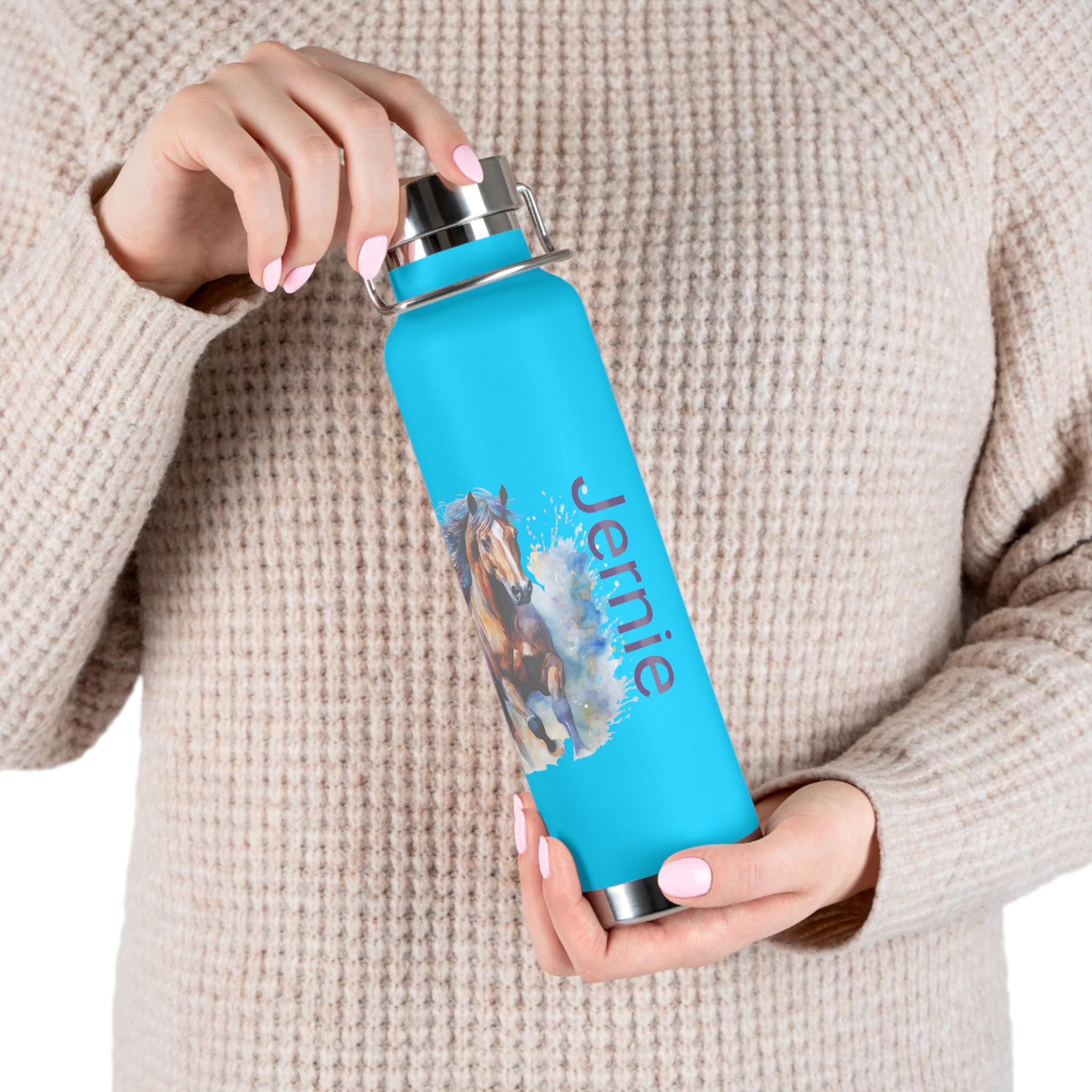 Watercolor Horse Custom Name Water Bottle, 22oz Stainless Steel Insulated Bottle for Kids or Horse Lovers -Razels