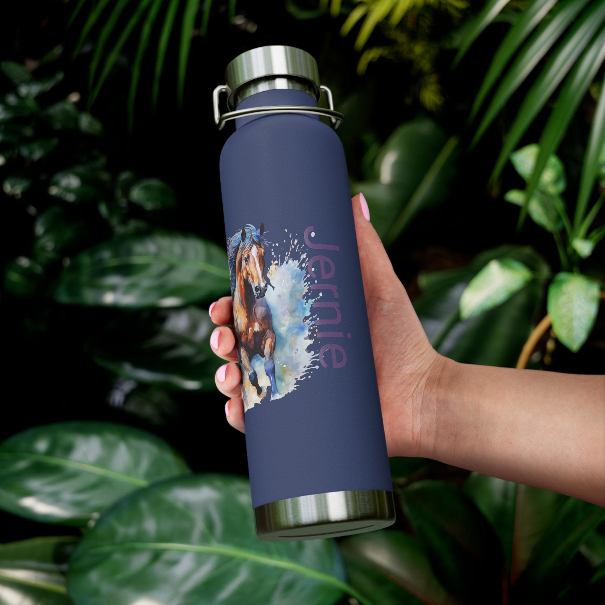 Watercolor Horse Custom Name Water Bottle, 22oz Stainless Steel Insulated Bottle for Kids or Horse Lovers -Razels