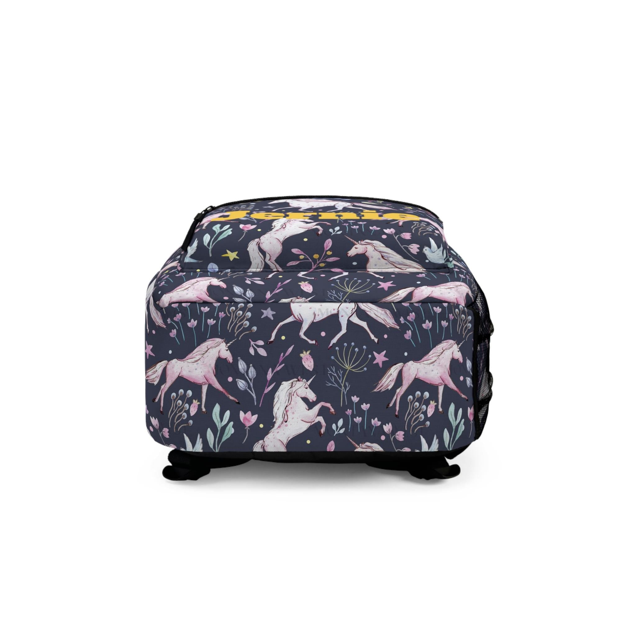 Personalized Unicorn Backpack for Girls, Custom Name Kids Bag Unicorns & Flowers