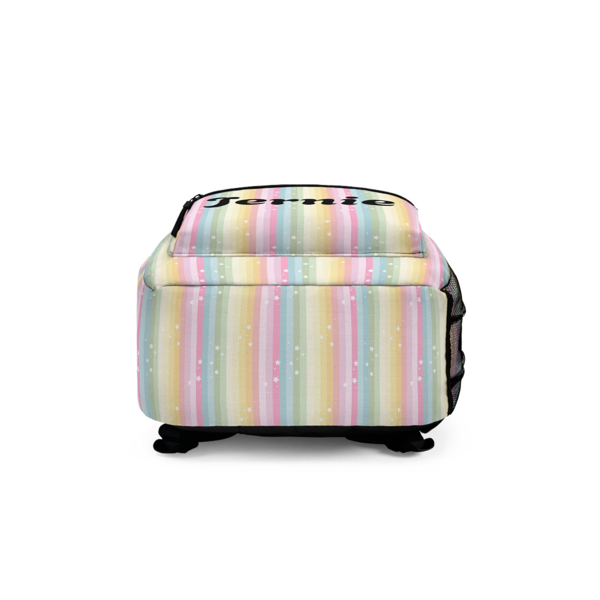 Personalized Rainbow Striped Backpack with Stars, Custom School Bag, Kids Name Back to School Backpack, Kids Backpack