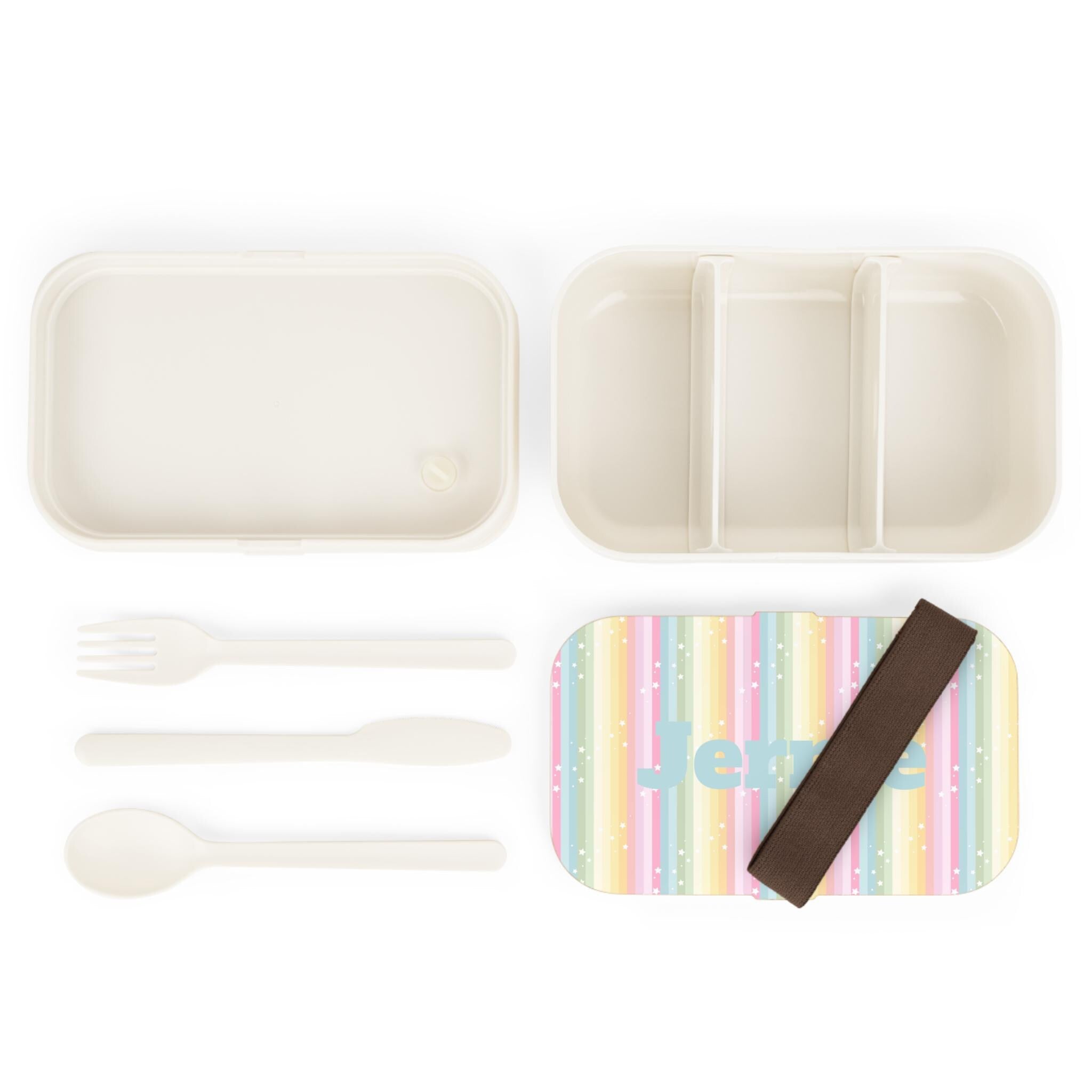 Personalized Rainbow Striped Bento Box with Stars, Customizable Lunch Container, Kids' Meal Prep Box, School Supplies