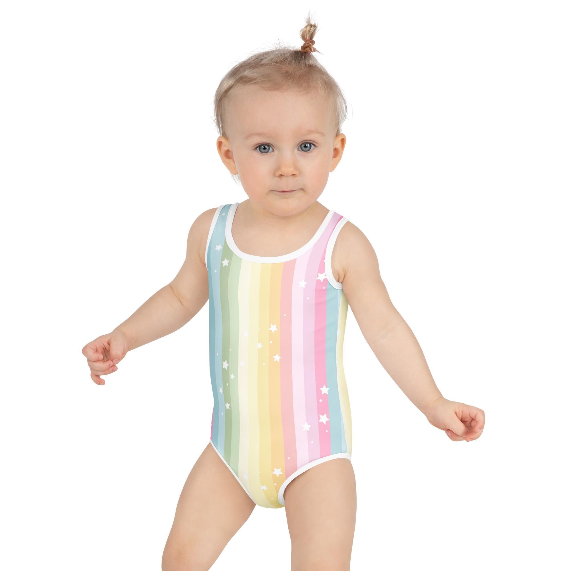 Girls Rainbow and Stars, Kids Swimsuit,