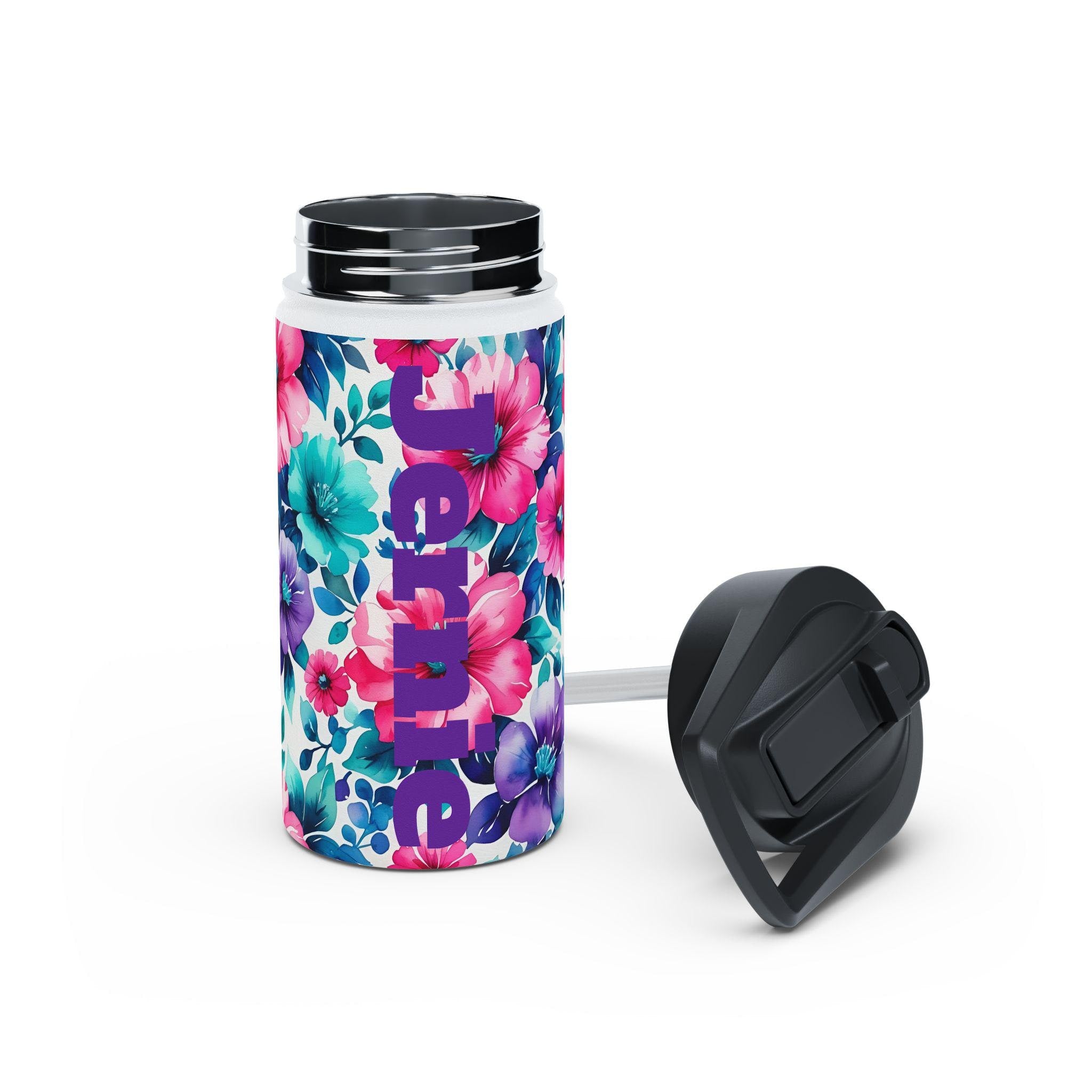 Personalized Flower Stainless Steel Water Bottle, Custom Kids Water Bottle, Back to School