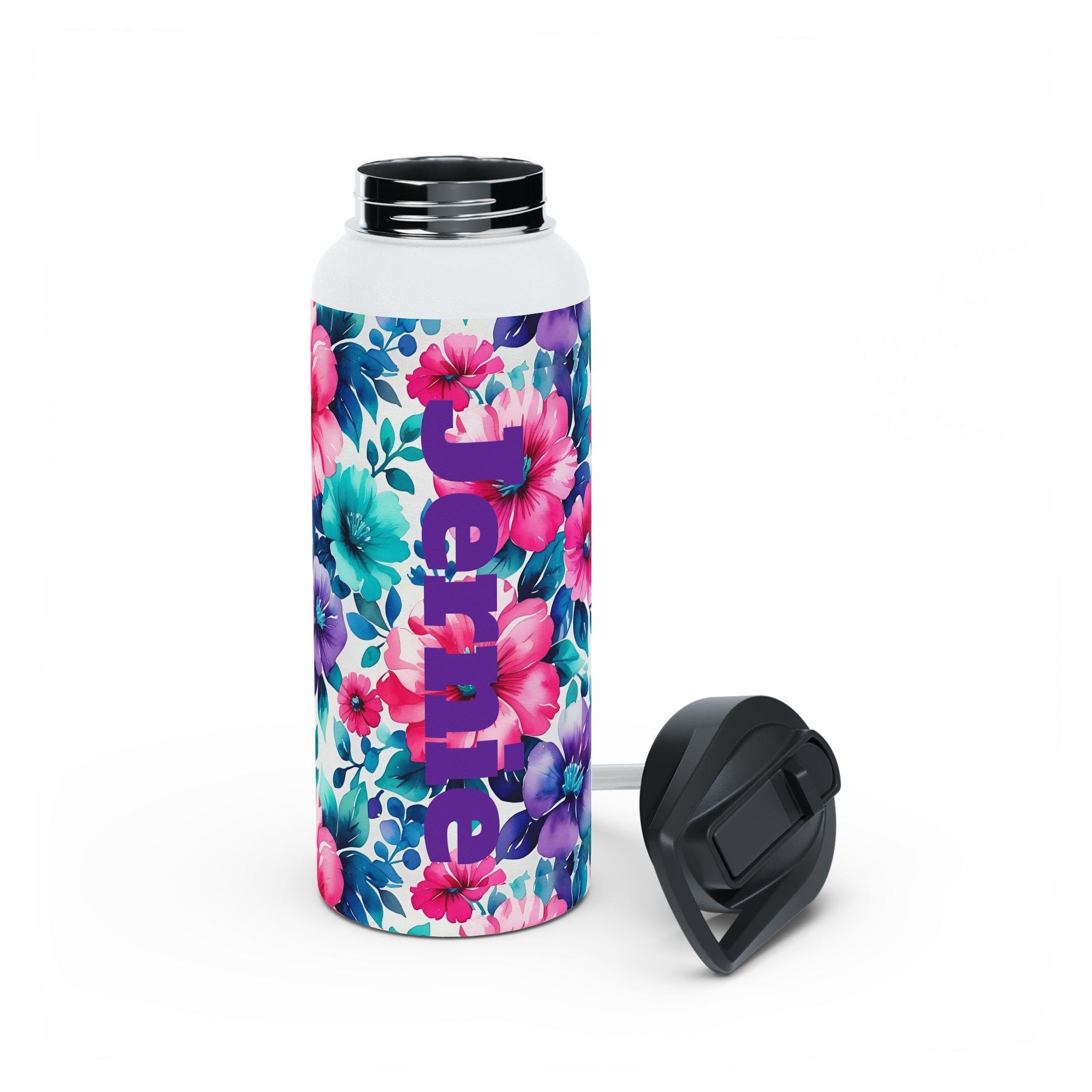 Personalized Flower Stainless Steel Water Bottle, Custom Kids Water Bottle, Back to School
