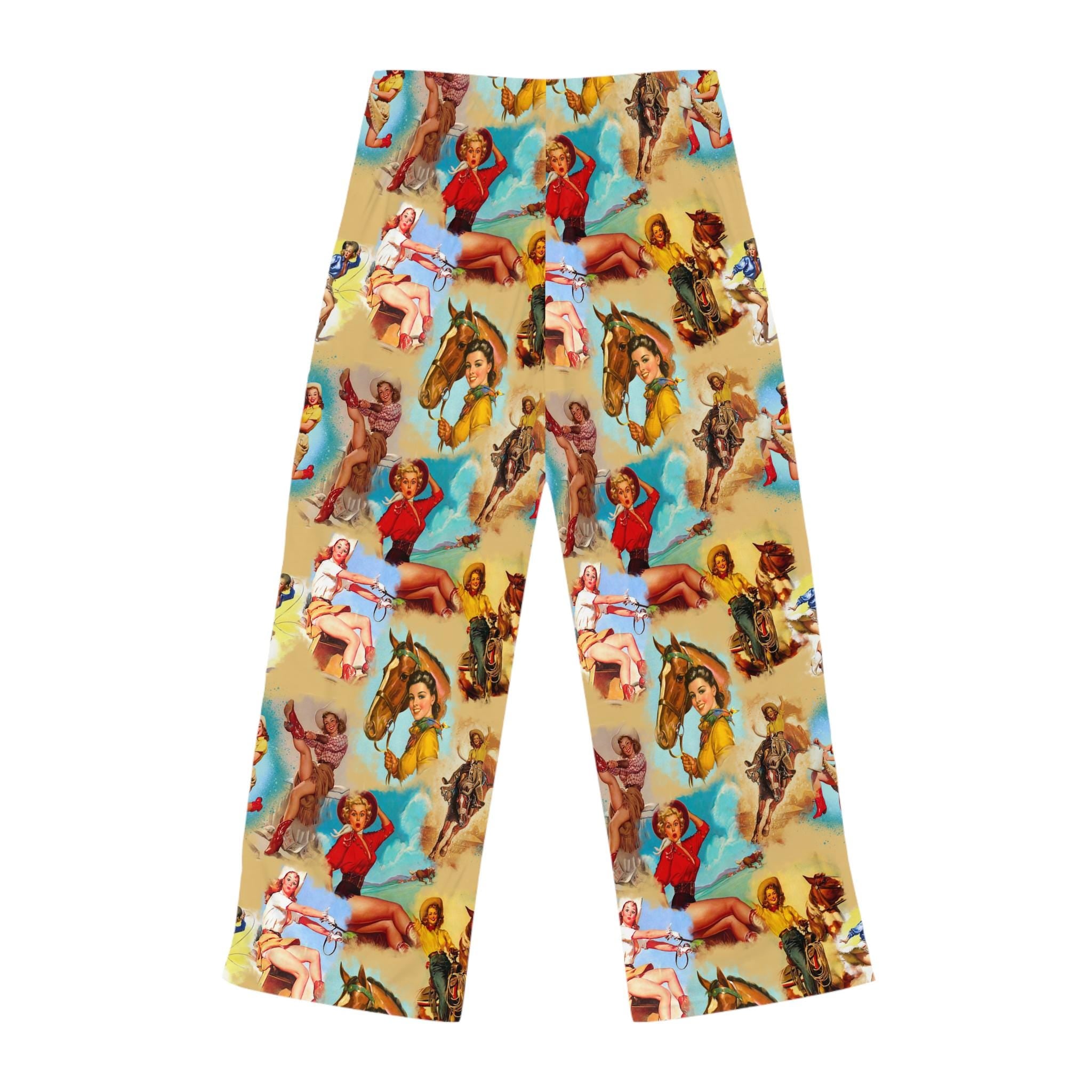 Vintage Cowgirl Womens Pajama Pants, Retro Cowgirl Montage, Cozy Loungewear, Cowgirl Birthday Gift,