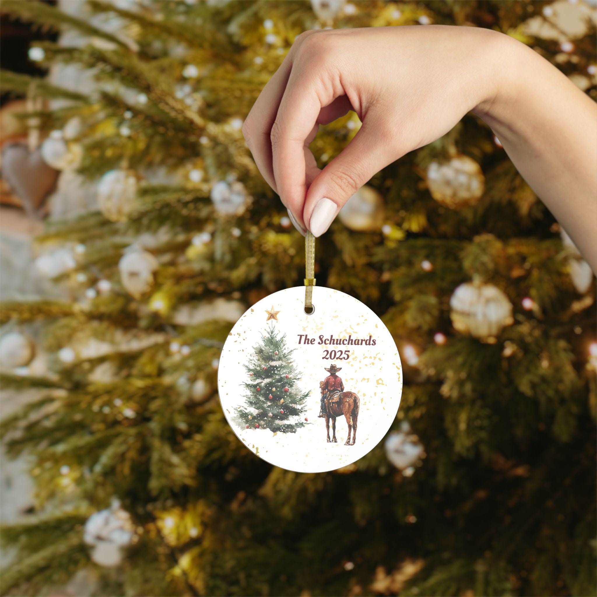 Personalized Cowboy Christmas Ornaments Custom Family Name Holiday Tree Decor Unique Xmas Gift 2025 Western Rustic Holiday Decoration