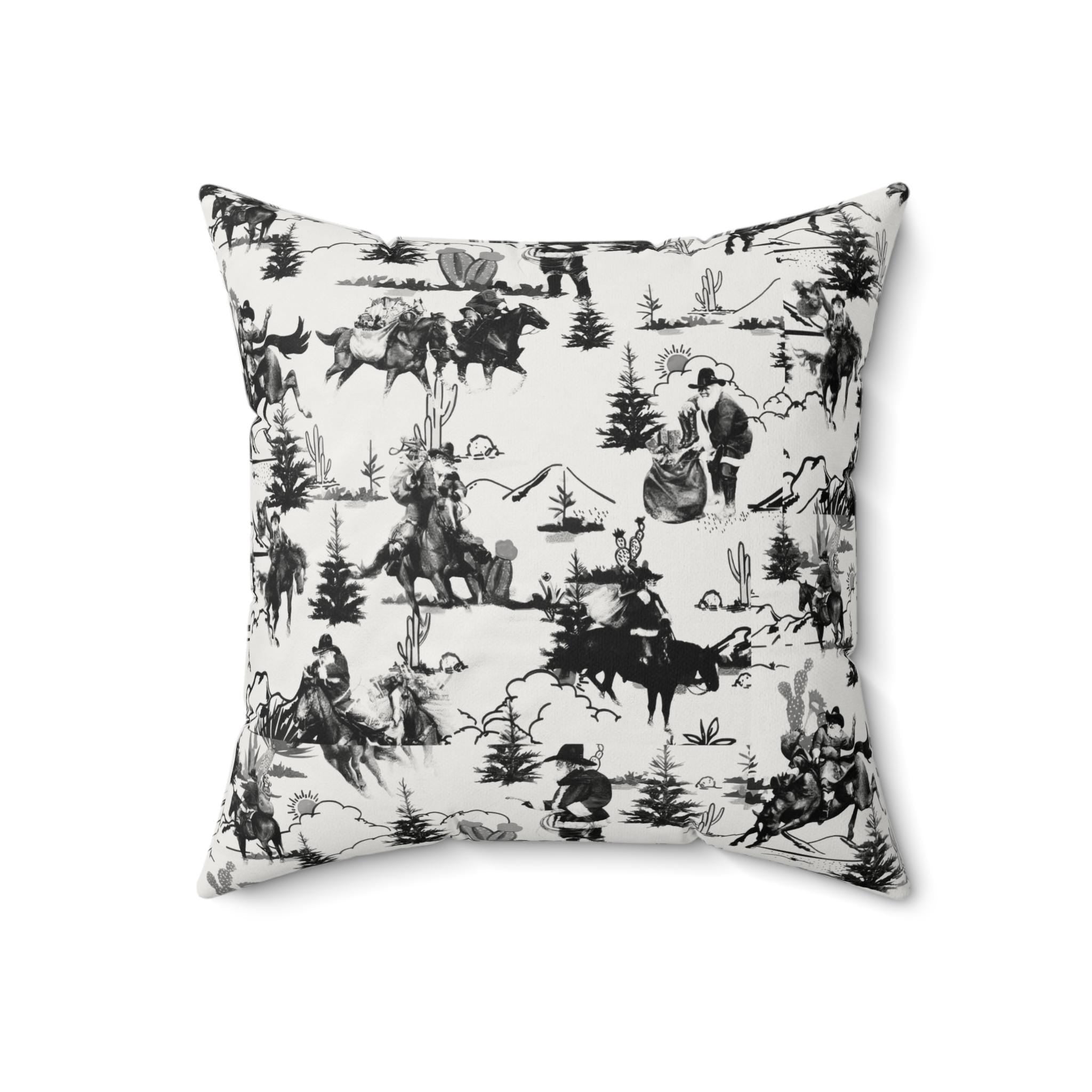 Black and White Christmas Pillow, Cowboy Santa Western Christmas Decor, Western Holiday Statement