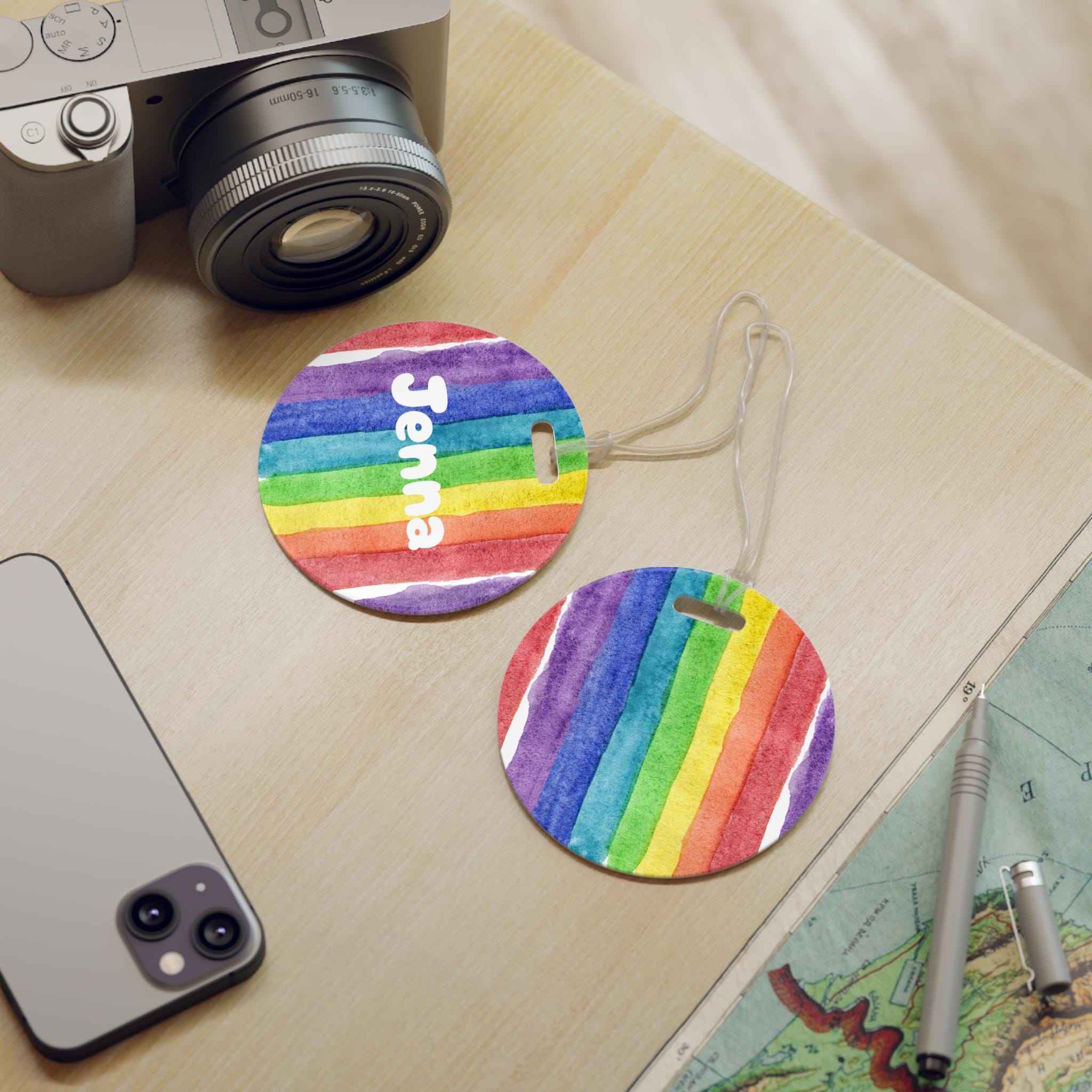 Personalized Rainbow Tie-Dye Bag Tags, Rainbow Back to School Tags, Personalized Travel Tags, Tie-Dye Backpack Tags,