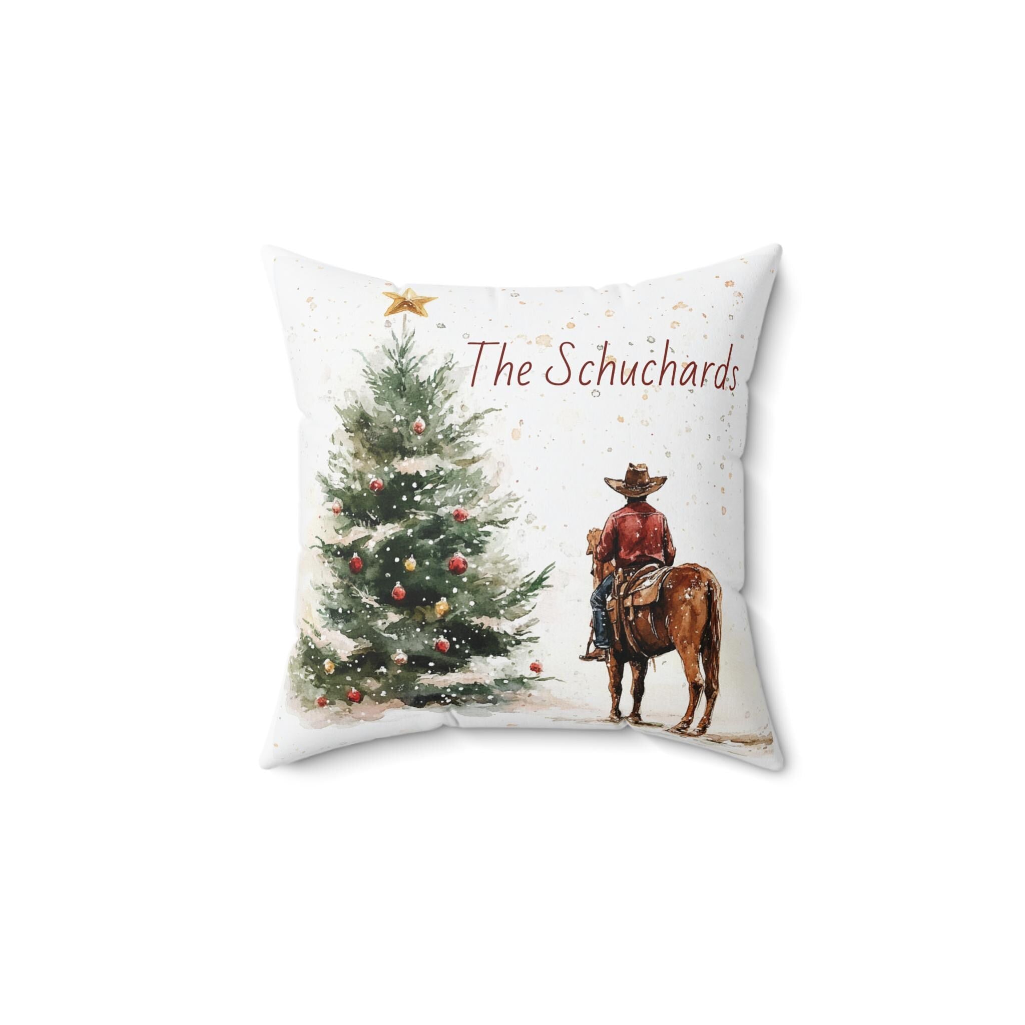 Cowboy & Christmas Tree Throw Pillow, Cowboy Christmas